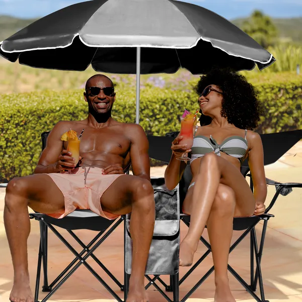 Portable Outdoor 2-Seat Folding Chair With Removable Sun Umbrella Black image 5