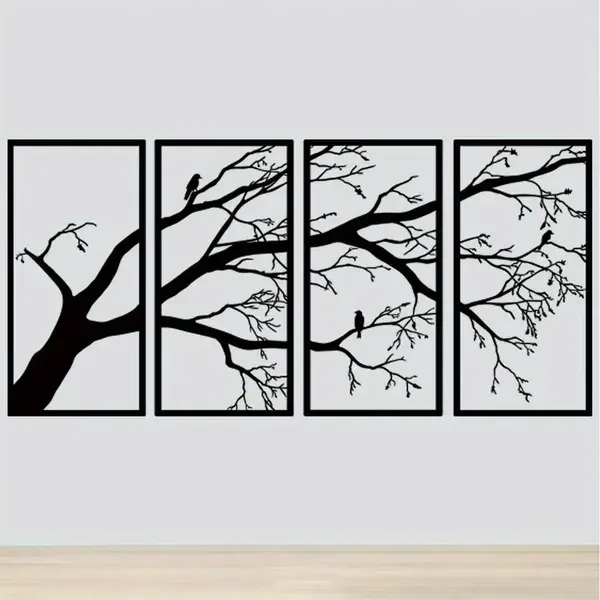 CIFbuy Iron Bare Branch & Bird 4-Panel