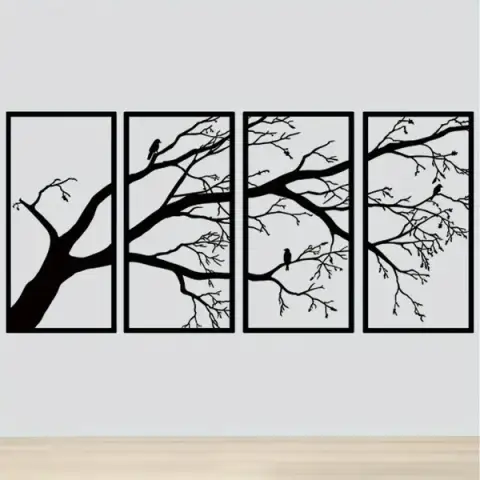 minimalist metal branch bird 4 panel wall art nature inspired home decor