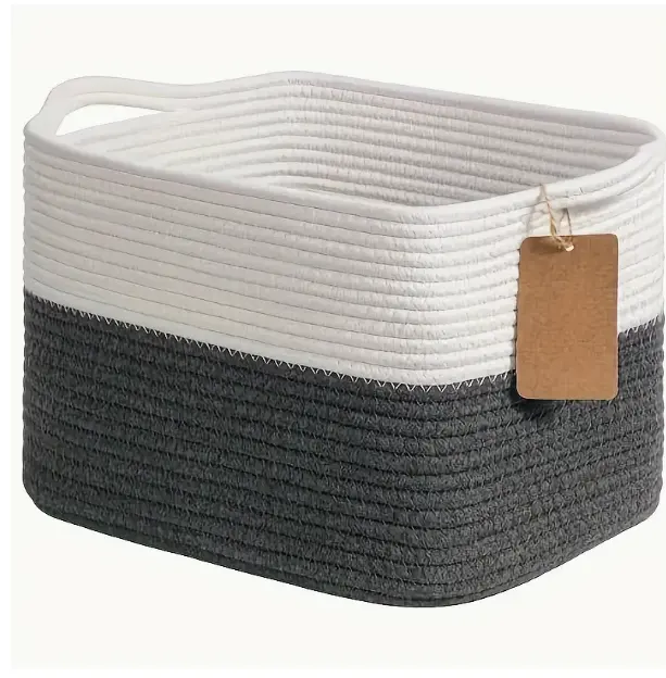 Cotton rope storage basket-white and deep gray