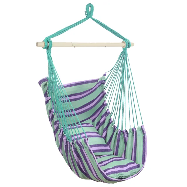 Distinctive Cotton Canvas Hanging Rope Chair With Pillows Green