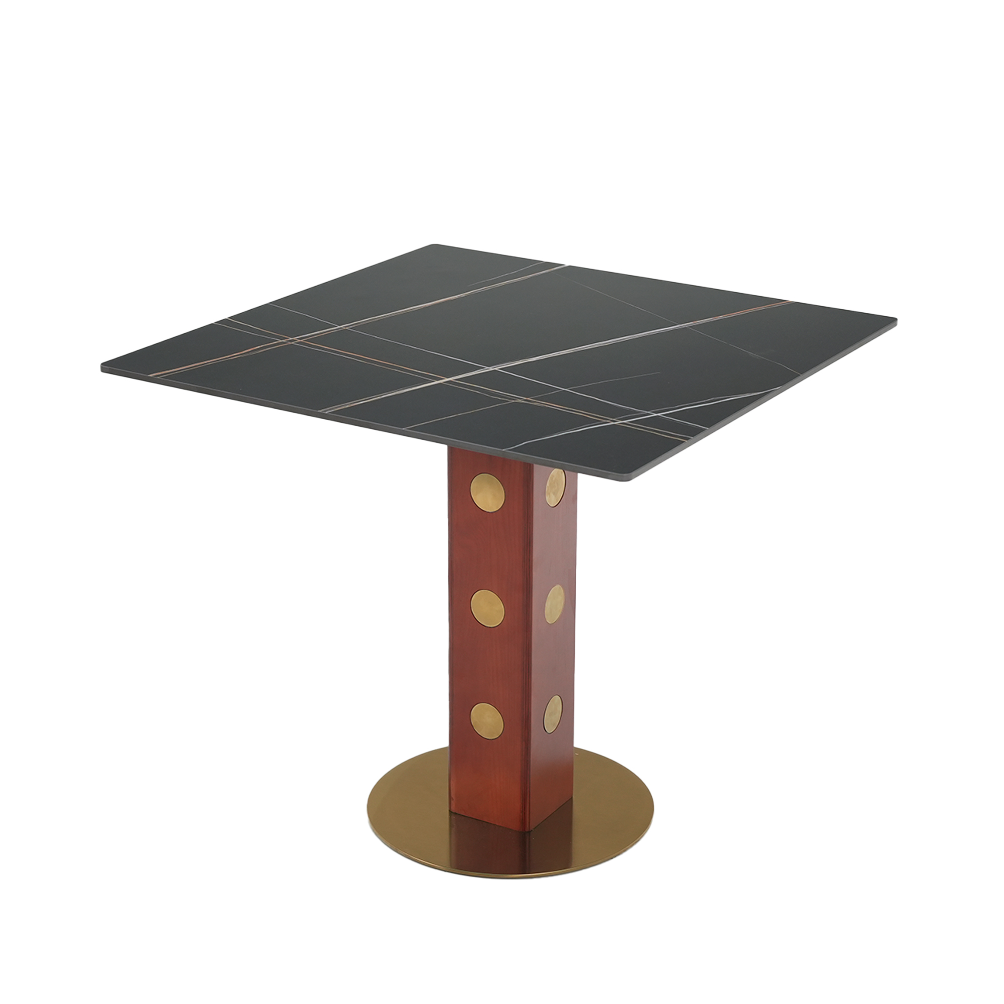 Modern Square Dining Table, 33.5  Sintered Stone Table With Wooden Leg & Gold Base, 2 - Person Kitchen Table For Small Space, 150lbs Weight Capacity Only The Negotiation Table