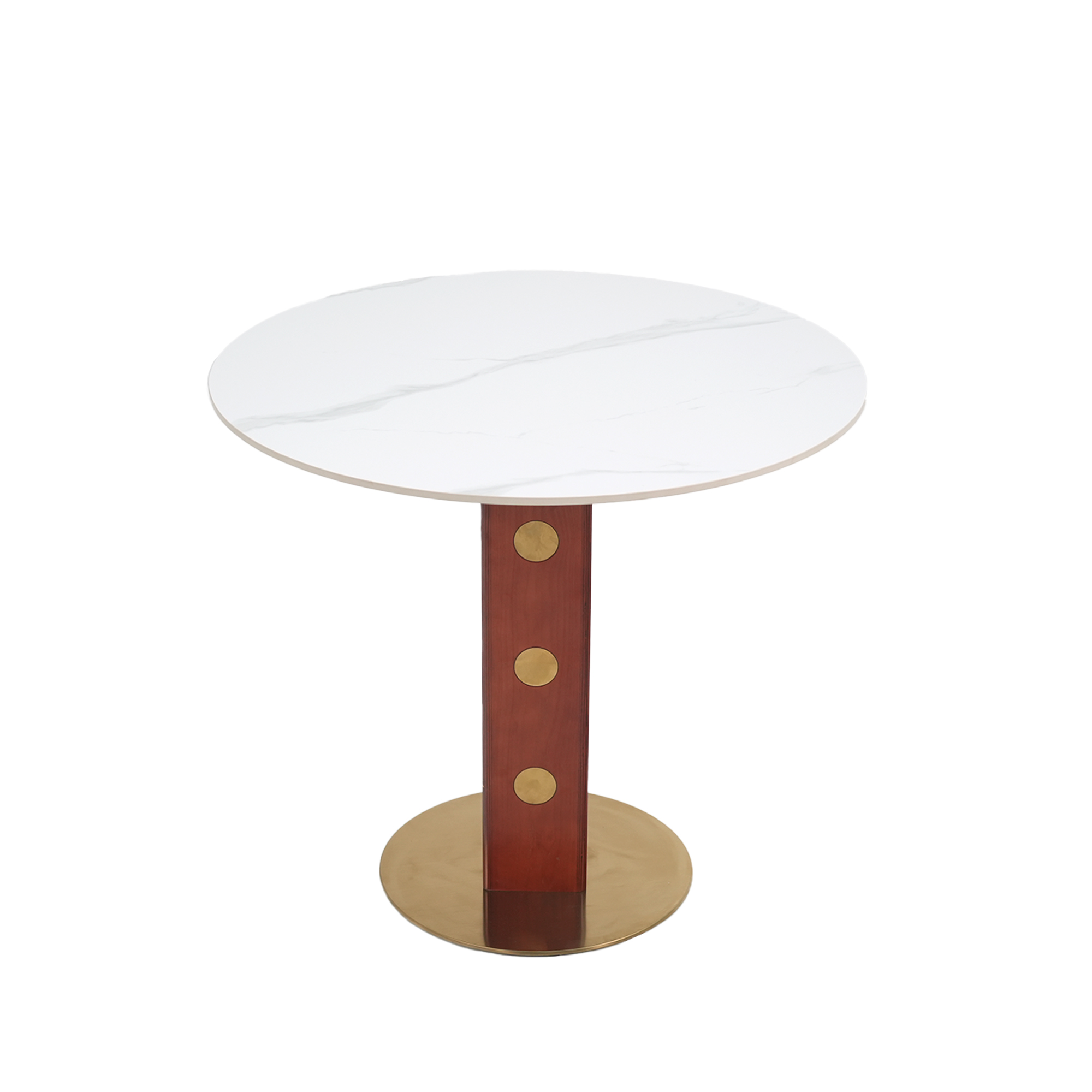 Modern Round Dining Table, 33.5  Sintered Stone Table With Wooden Leg & Gold Base, 2 - Person Kitchen Table For Small Space, 150lbs Weight Capacity Only The Negotiation Table