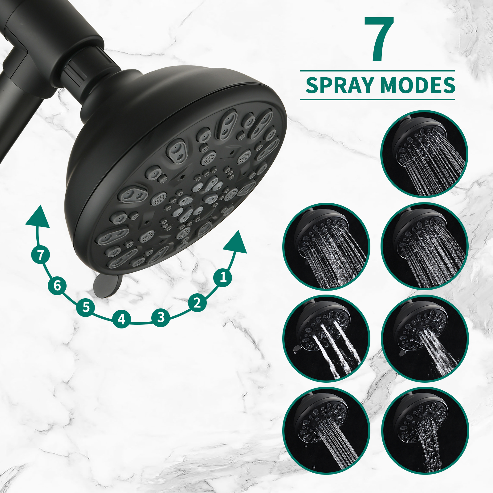 Drill-Free Stainless Steel Slide Bar Combo Rain Showerhead 7-Setting Hand, Dual Shower Head Spa System With Tup Spout  Rough-in Valve Included