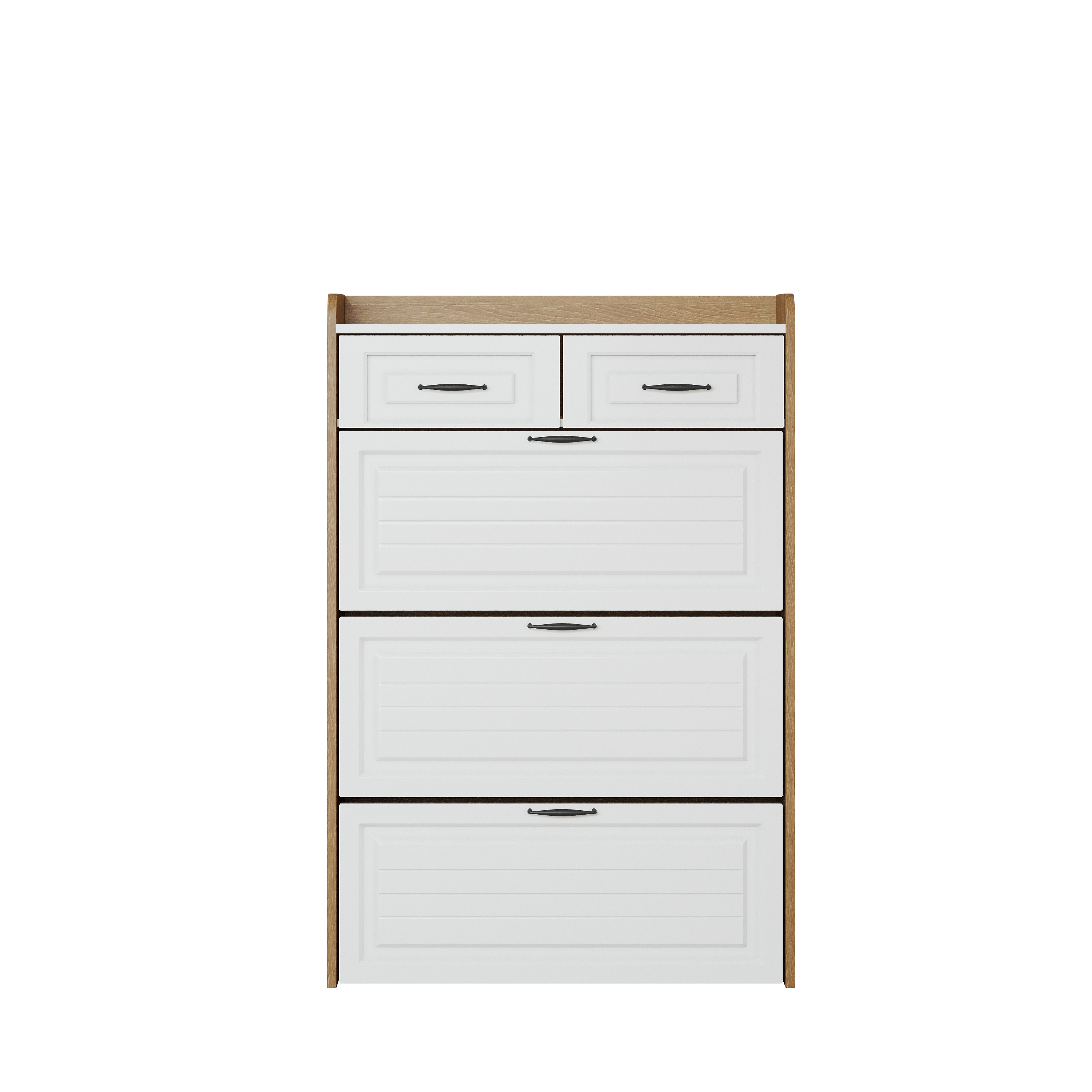 1250 White  Oak Color Shoe Cabinet  With 3 Doors 2 Drawers,large Space For Storage