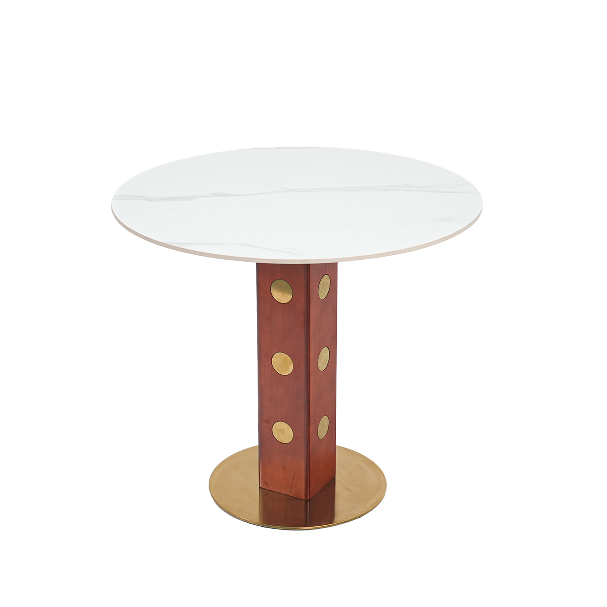 Modern Round Dining Table, 33.5  Sintered Stone Table With Wooden Leg & Gold Base, 2 - Person Kitchen Table For Small Space, 150lbs Weight Capacity Only The Negotiation Table