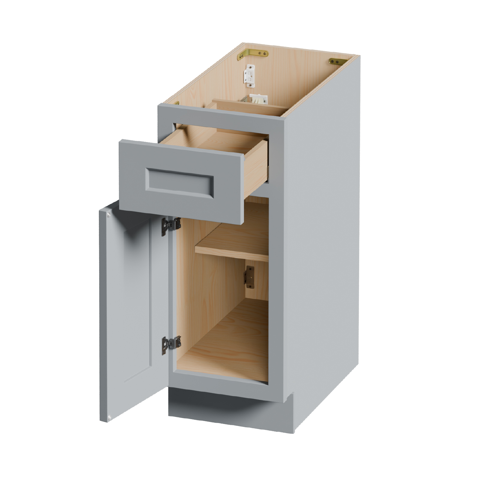 15  Gray Shaker Base Cabinet With Soft-Close Door,Drawer,Space-Saving Solid Wood Unit With Adjustable Shelf For Kitchen, Bath, Laundry, Garage  15 W X 24 D X 34.5 H