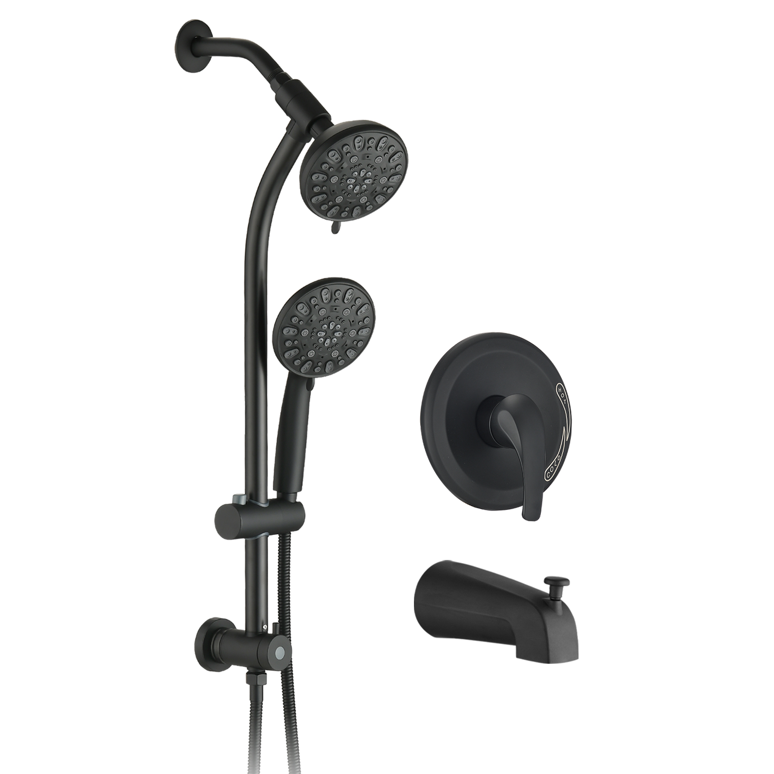 Drill-Free Stainless Steel Slide Bar Combo Rain Showerhead 7-Setting Hand, Dual Shower Head Spa System With Tup Spout  Rough-in Valve Included