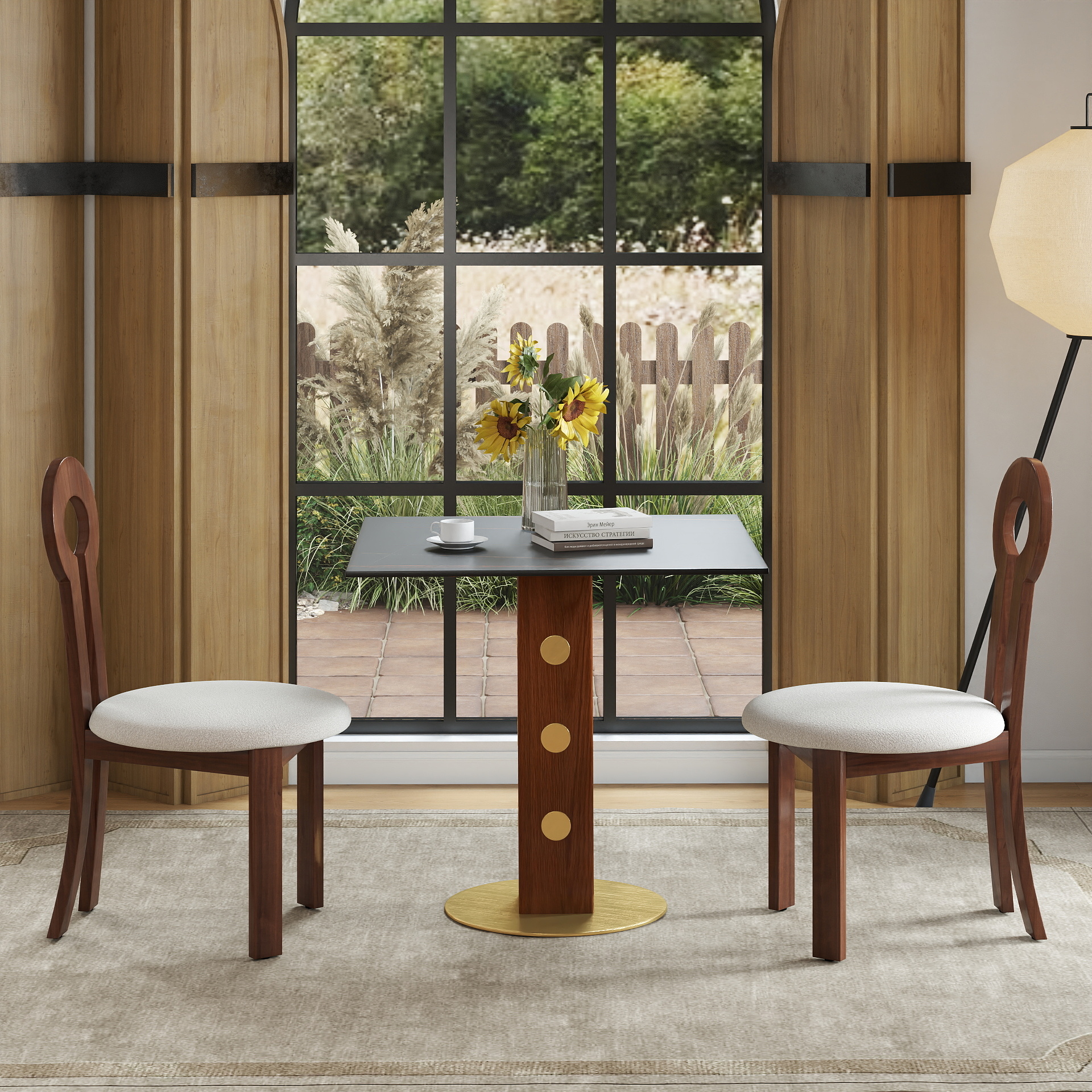 Modern Square Dining Table, 33.5  Sintered Stone Table With Wooden Leg & Gold Base, 2 - Person Kitchen Table For Small Space, 150lbs Weight Capacity Only The Negotiation Table