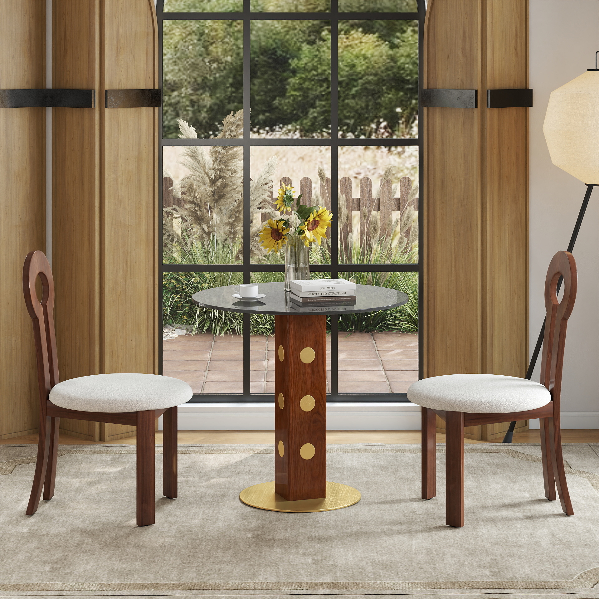Modern Round Dining Table, 33.5  Tempered Glass Table With Wooden Leg & Gold Base, 2 - Person Kitchen Table For Small Space, 150lbs Weight Capacity Only The Negotiation Table