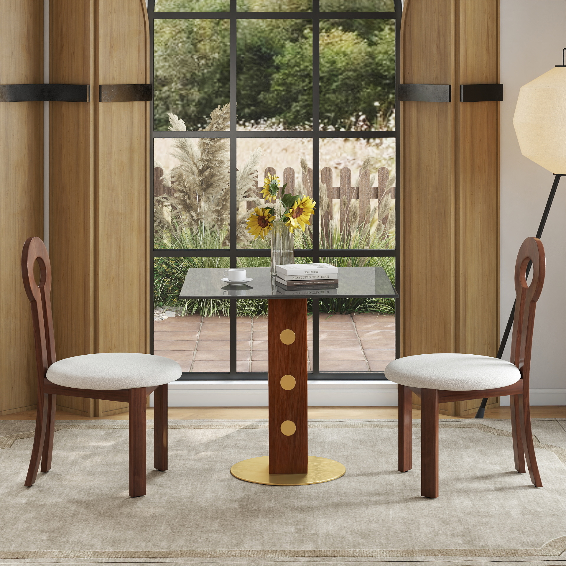 Modern Square Dining Table, 33.5  Tempered Glass Table With Wooden Leg & Gold Base, 2 - Person Kitchen Table For Small Space, 150lbs Weight Capacity Only The Negotiation Table