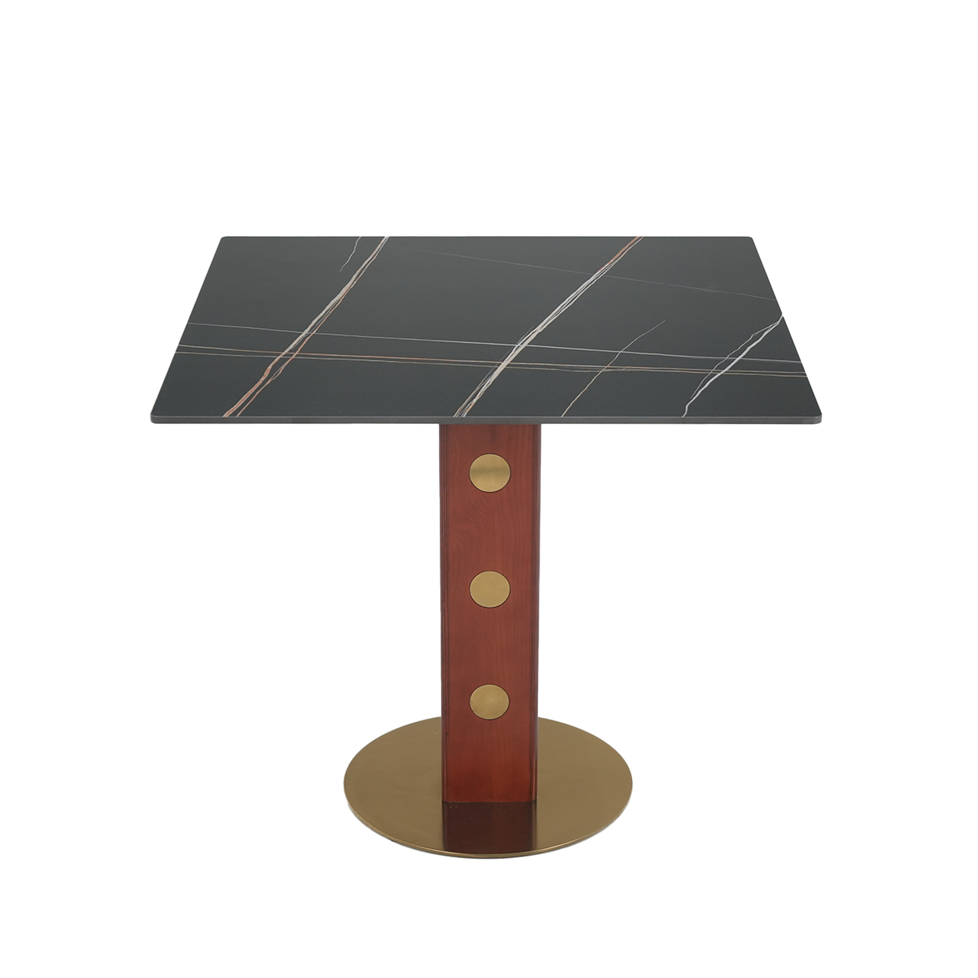 Modern Square Dining Table, 33.5  Sintered Stone Table With Wooden Leg & Gold Base, 2 - Person Kitchen Table For Small Space, 150lbs Weight Capacity Only The Negotiation Table