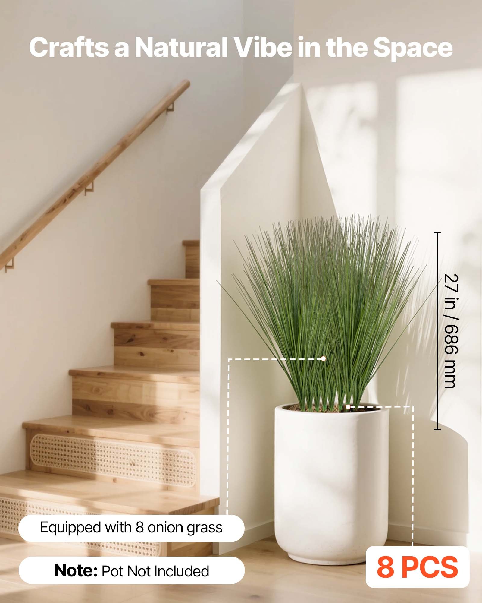 Artificial Grass Plant, 686mm Faux Onion Fake Greenery Shrubs Premium PVC