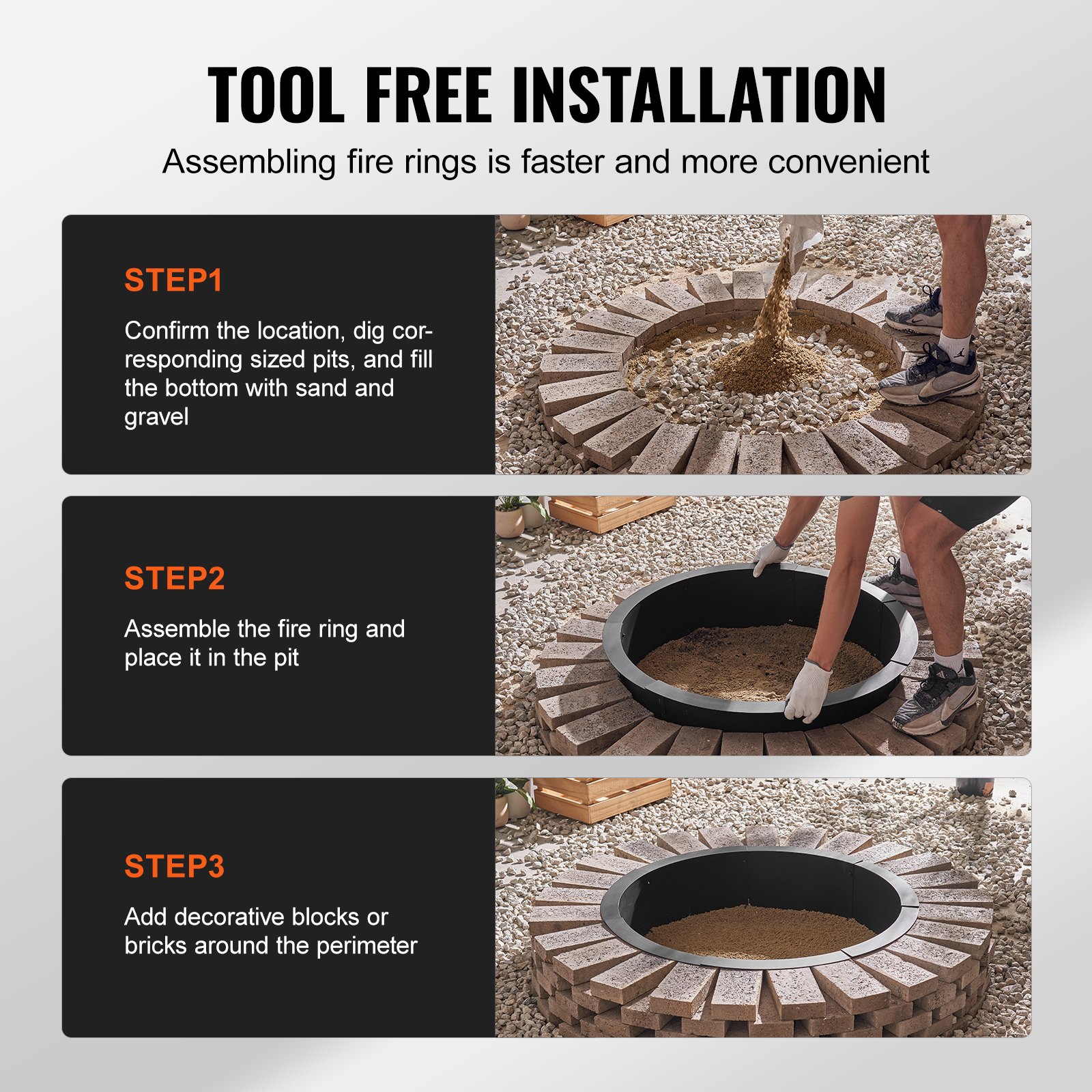 Fire Pit Ring, 40-Inch Outer/36-Inch Inner Diameter, 8.5inch Height Insert — image 4