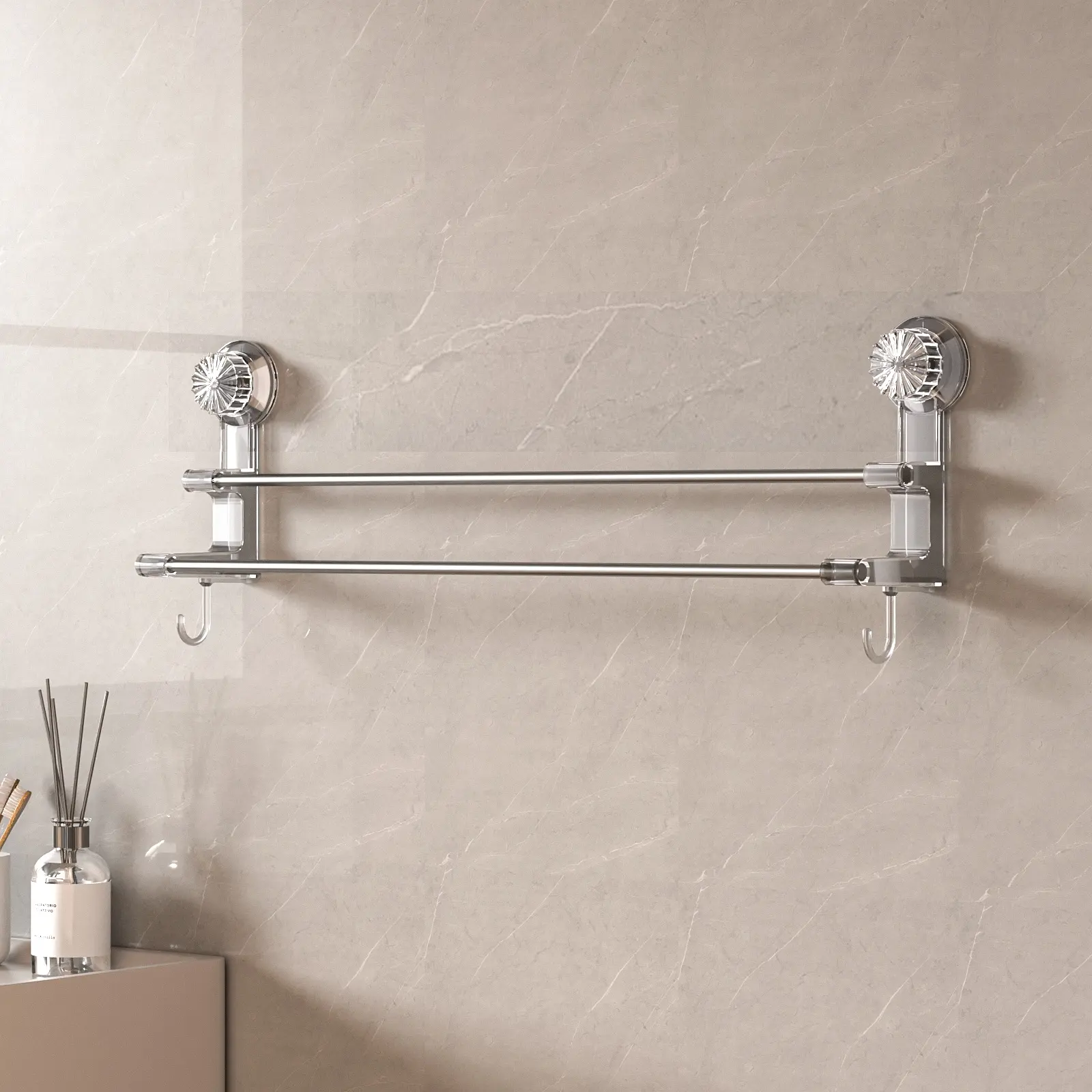 Round suction cup towel rack-long white-1 pack