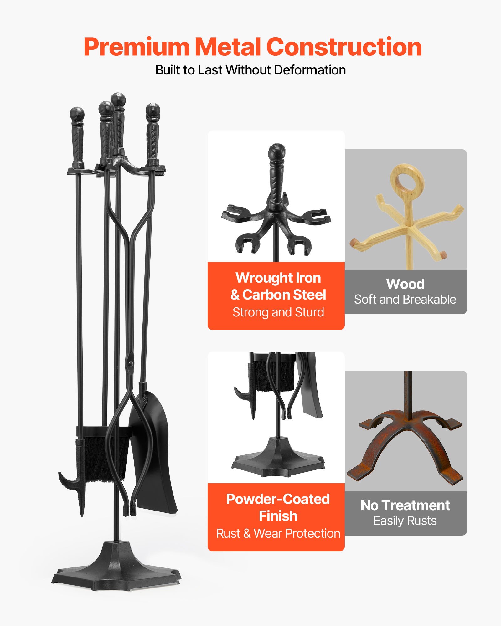 Fireplace Tool Set, 5 PCS Fire And Holder With Five-Prong Stand, Tongs, Ash — image 2