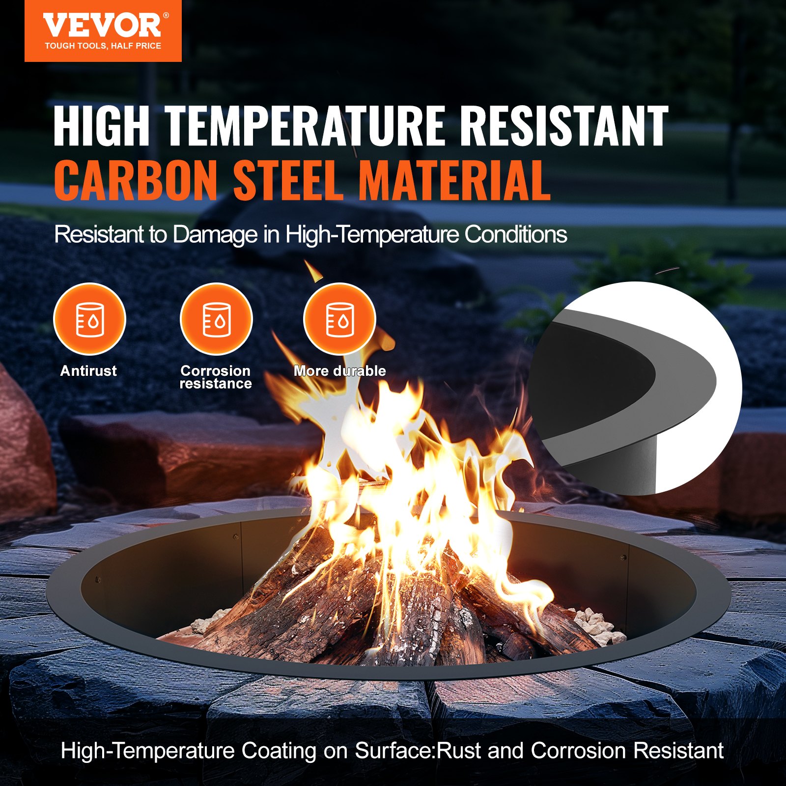 Fire Pit Ring, 40-Inch Outer/36-Inch Inner Diameter, 8.5inch Height Insert — image 3