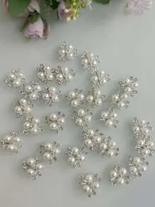 Pearl flower center hair accessories-silver sole-10 pack