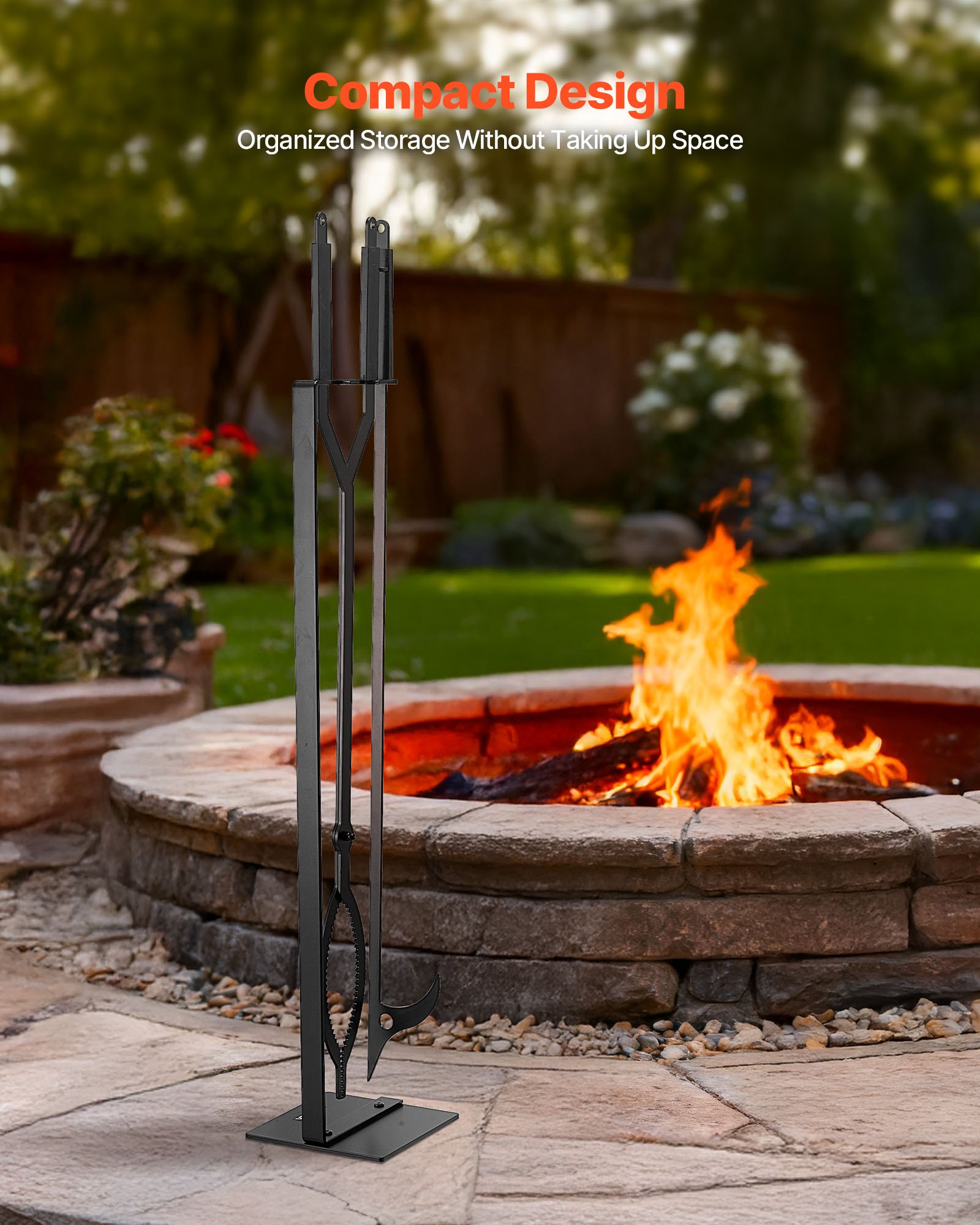 Fireplace Tool Set, 3 PCS Fire And Holder With Stand, Tongs, Place Poker — image 3