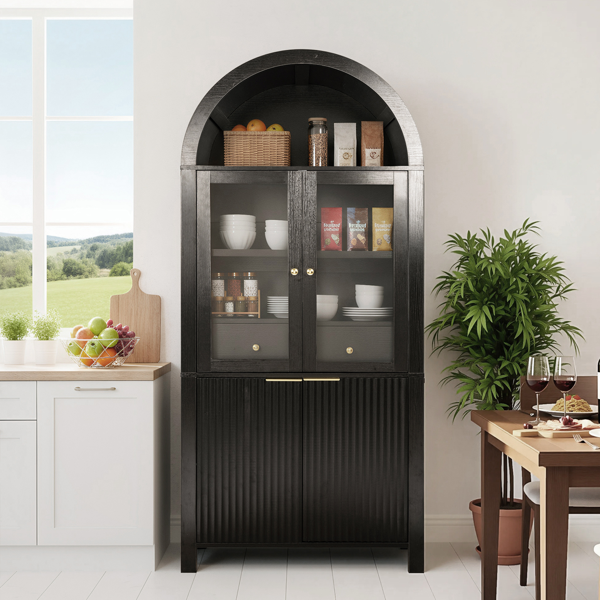 Fluted Arched Pantry Cabinet