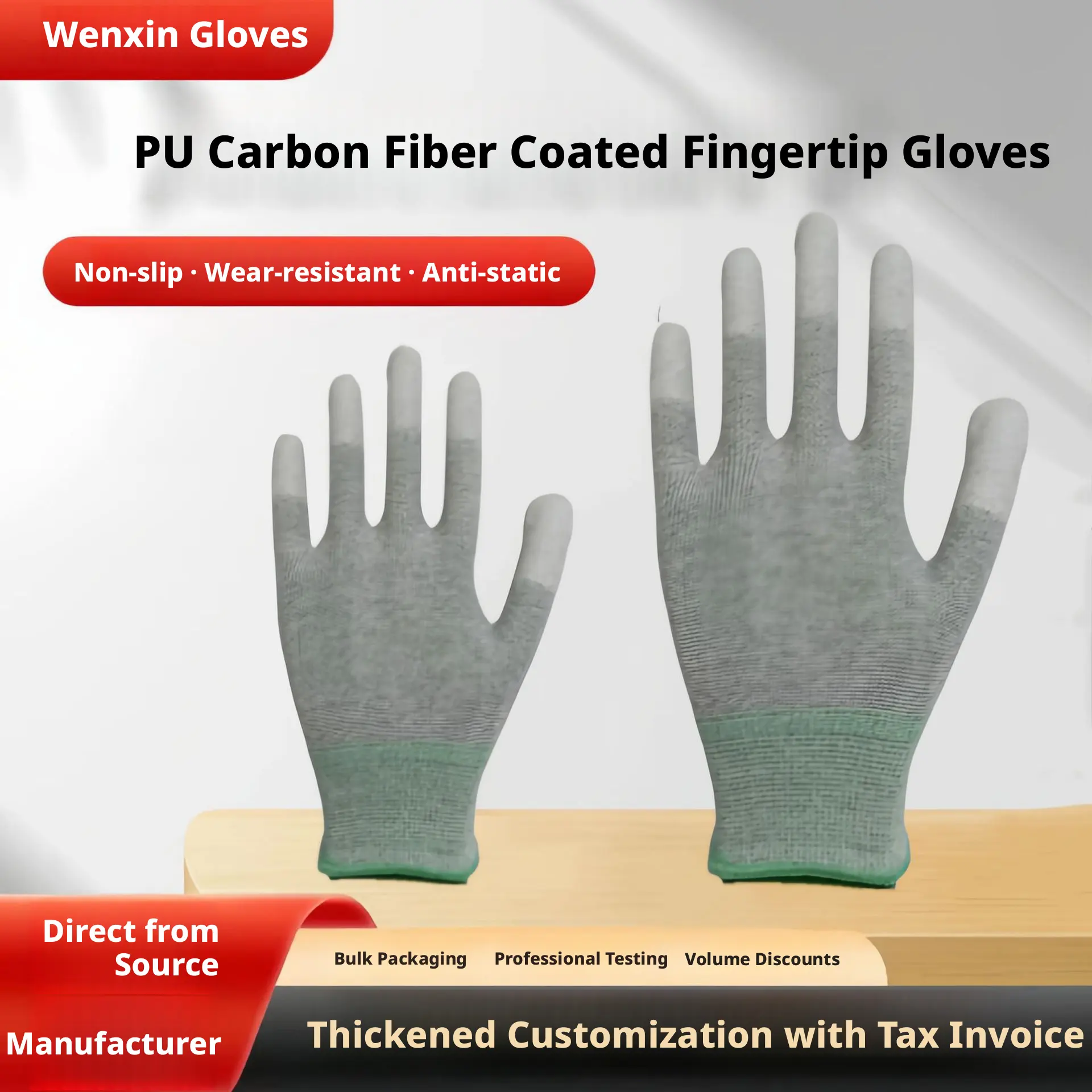 Carbon fiber antistatic touch-sensitive gloves-finger coated-S code