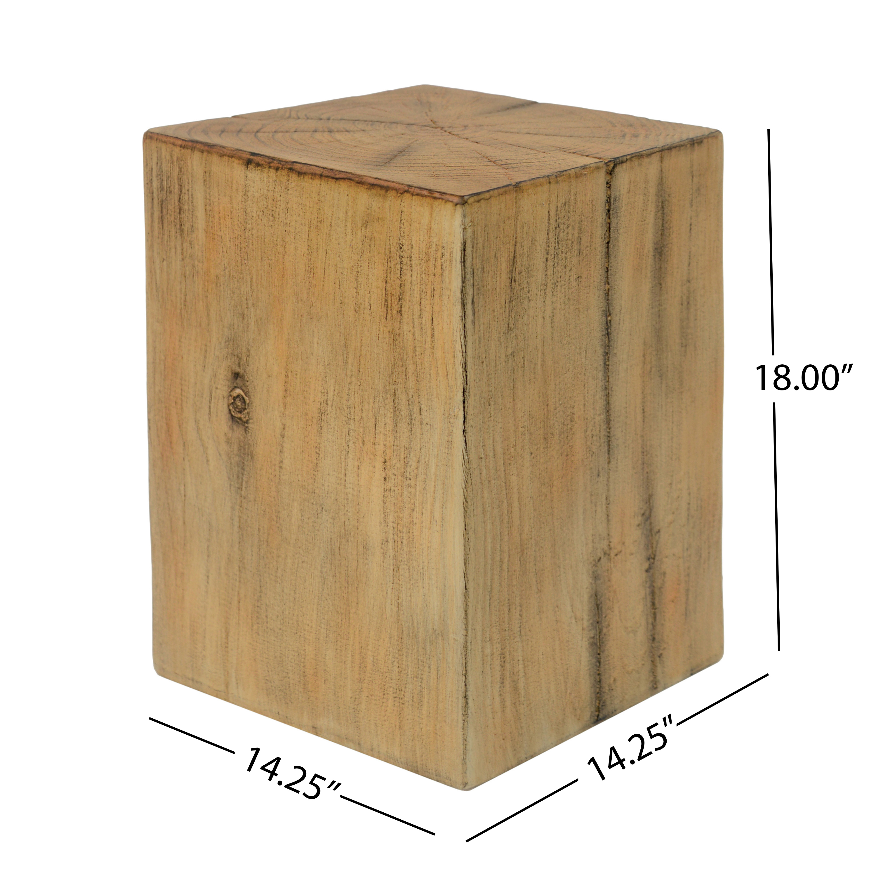 Wood-Look Square-Column MGO End Table, H18 ,Wood-Like Distressed Finish, Mix With Different Heights, Indoor Outdoor Use,Natural Color