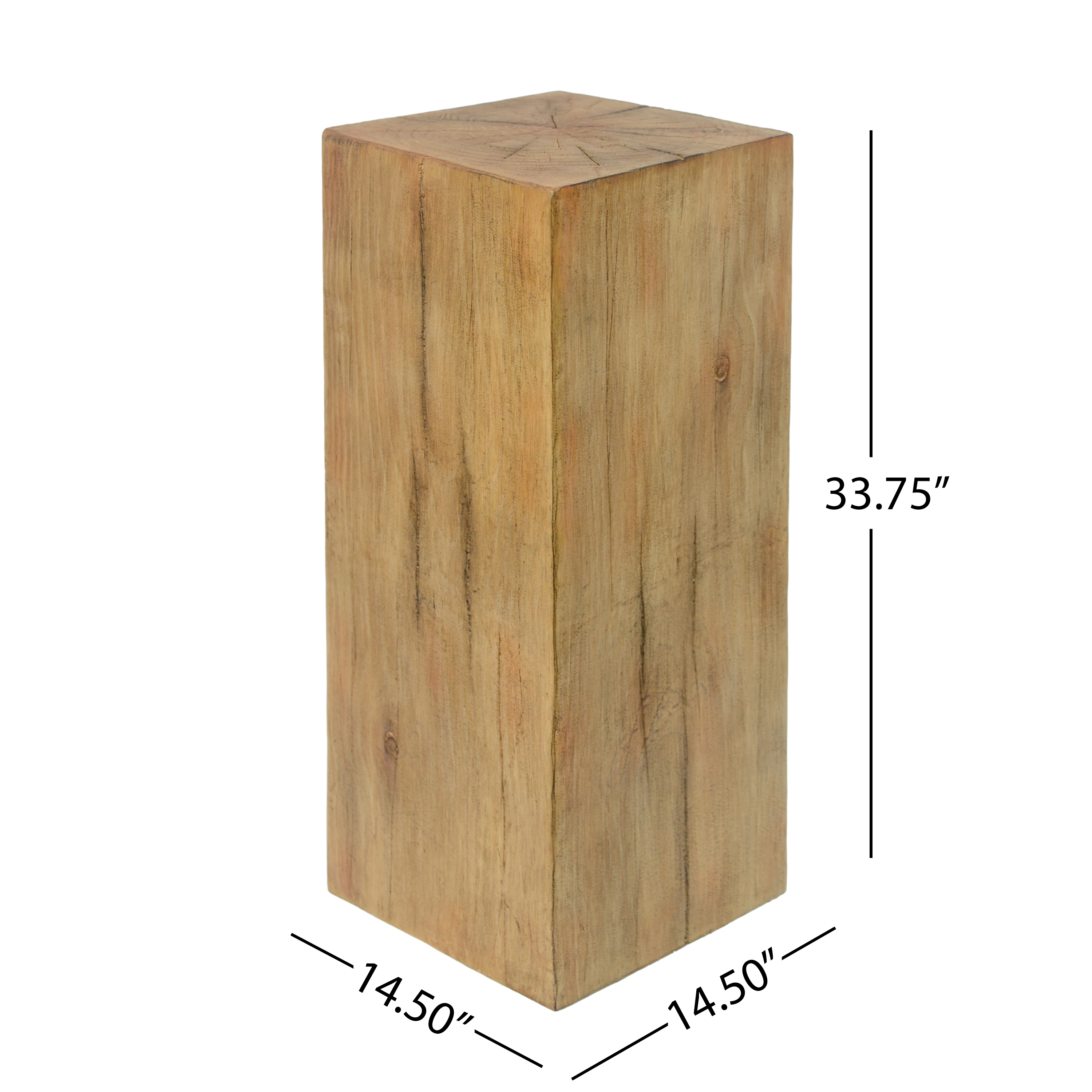 Wood-Look Square-Column MGO End Table,  H33.75 ,Wood-Like Distressed Finish, Mix With Different Heights, Indoor Outdoor Use,Natural Color