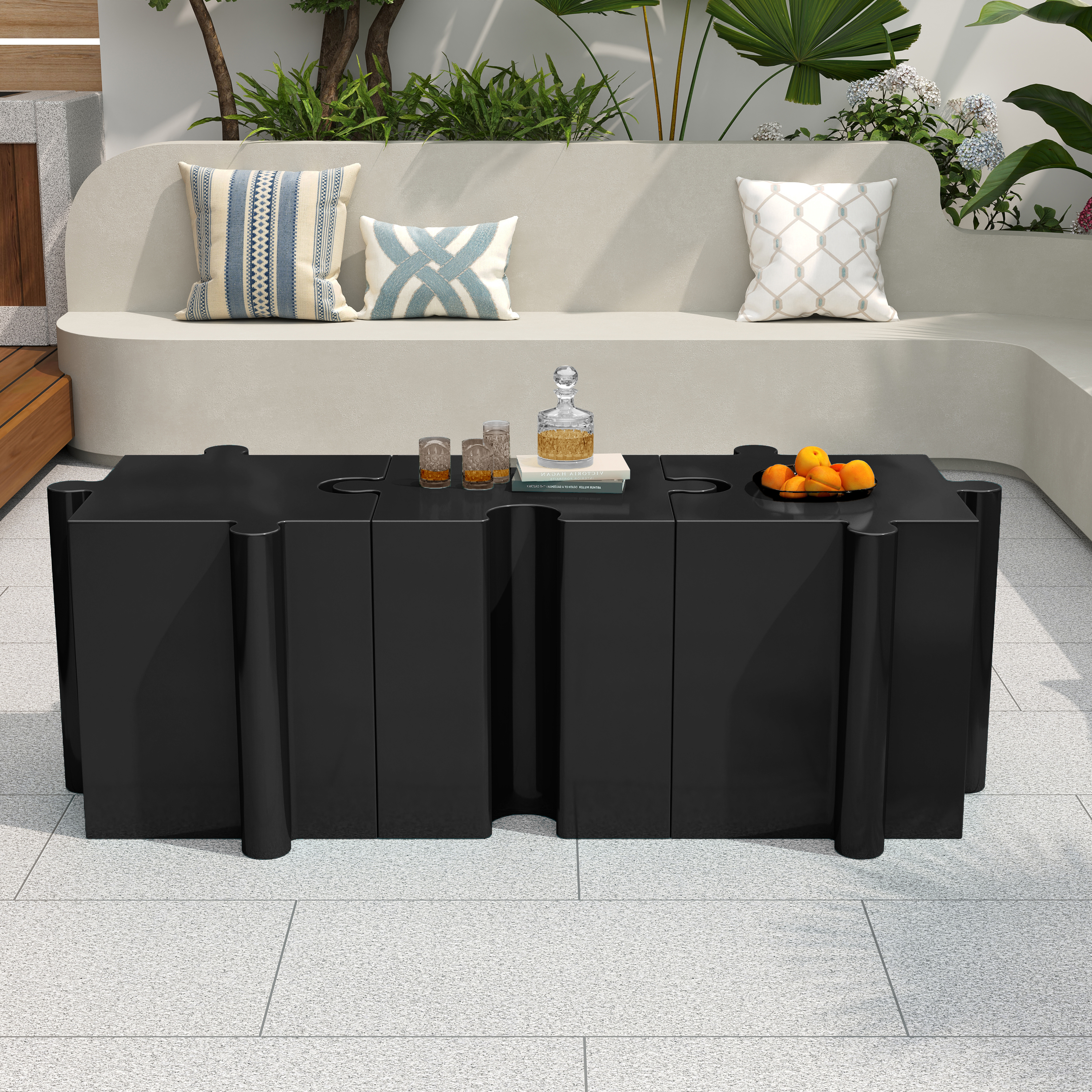 Modular Puzzle Art Side Table For Indoor And Outdoor Use Black_voghion.com