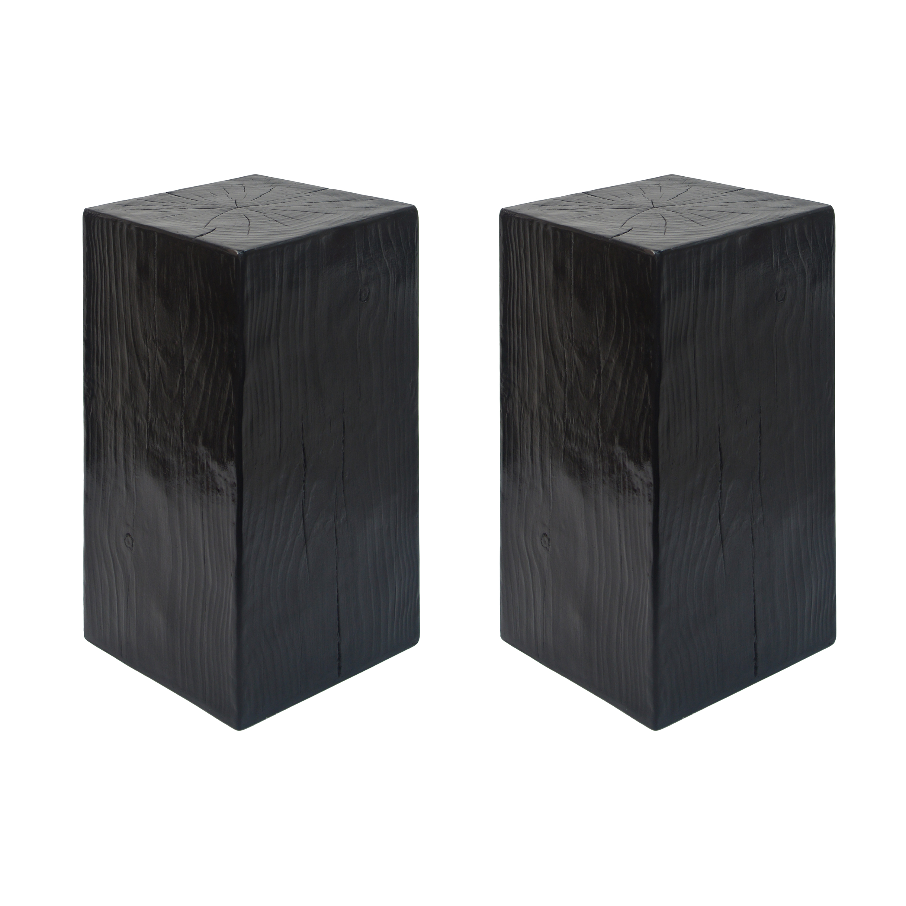 Wood-Look Square-Column MGO End Table,  H27.75 ,Wood-Like Distressed Finish, Mix With Different Heights, Indoor Outdoor Use,Black Color