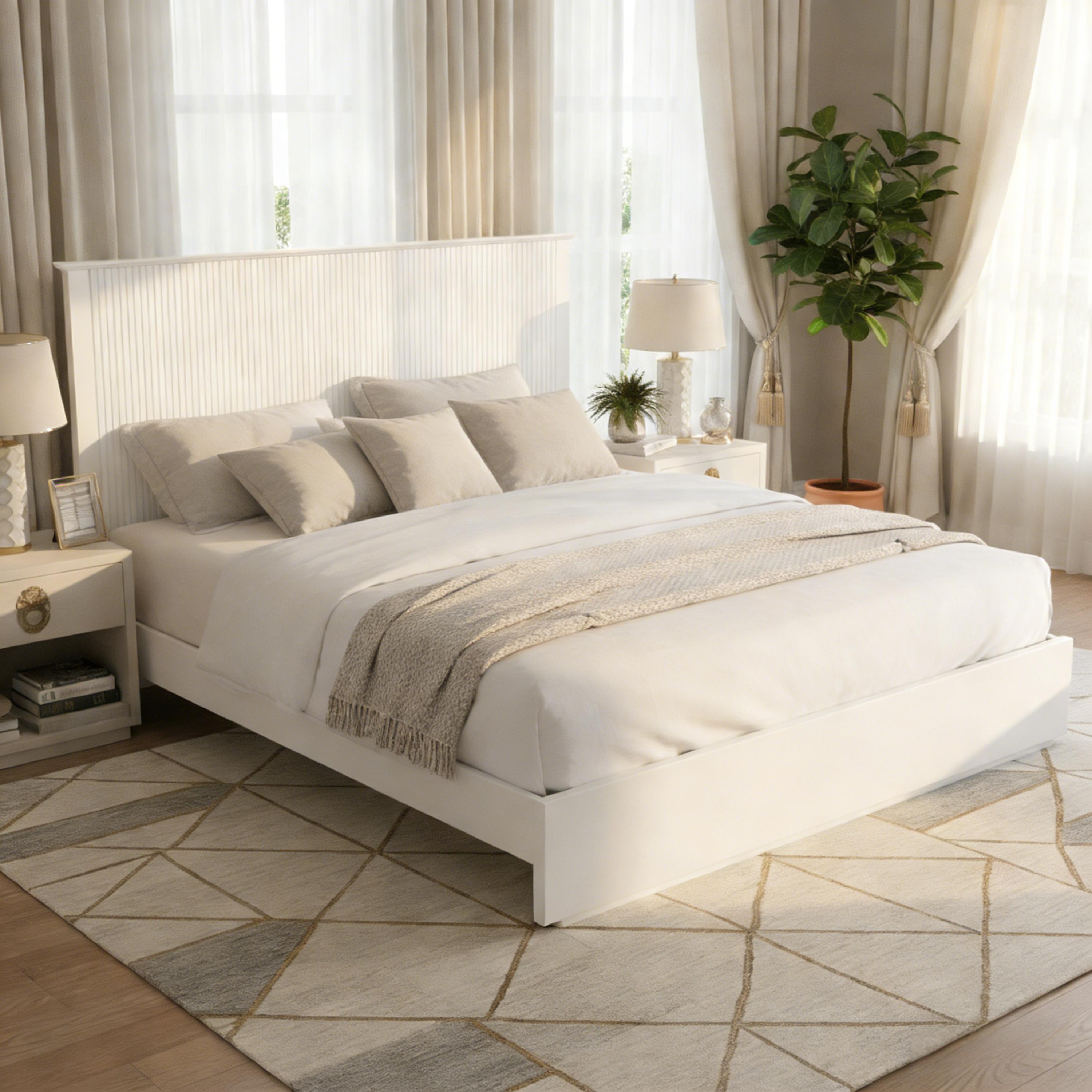 Stylish King Size Bed Frame - White Solid Wood King Bed, 600lbs Weight Limit, Compatible With 8 - 10  Mattress, Contemporary Bedroom Furniture