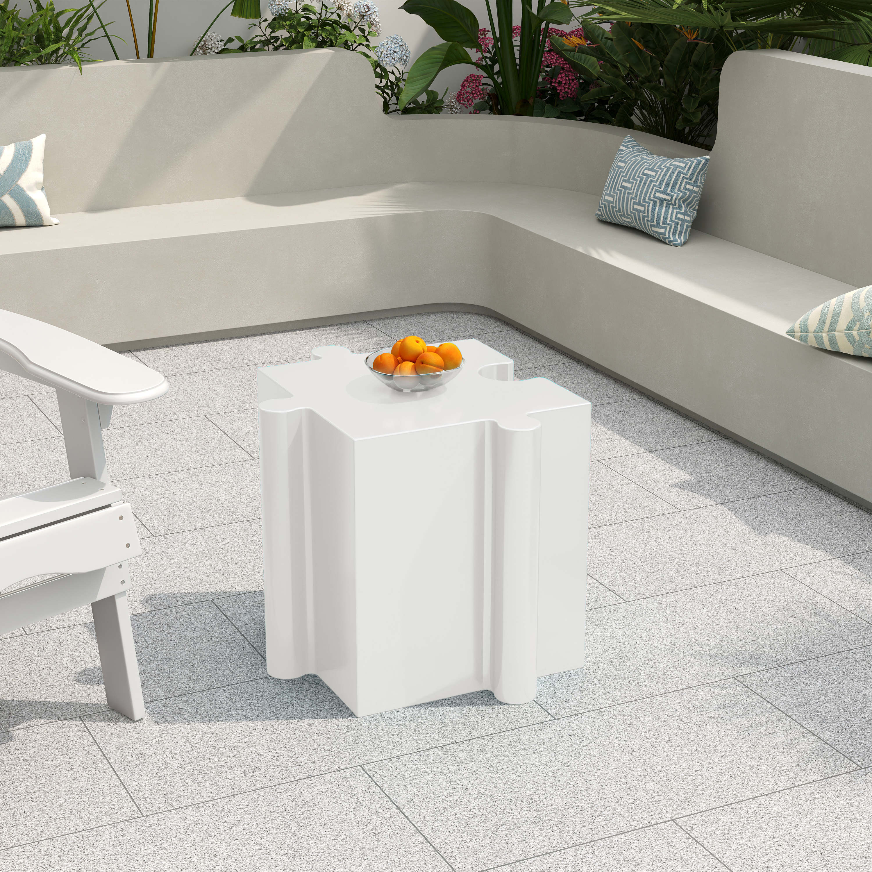 Artistic Puzzle Table Set Modular Interlocking Side Tables Black White_voghion.com