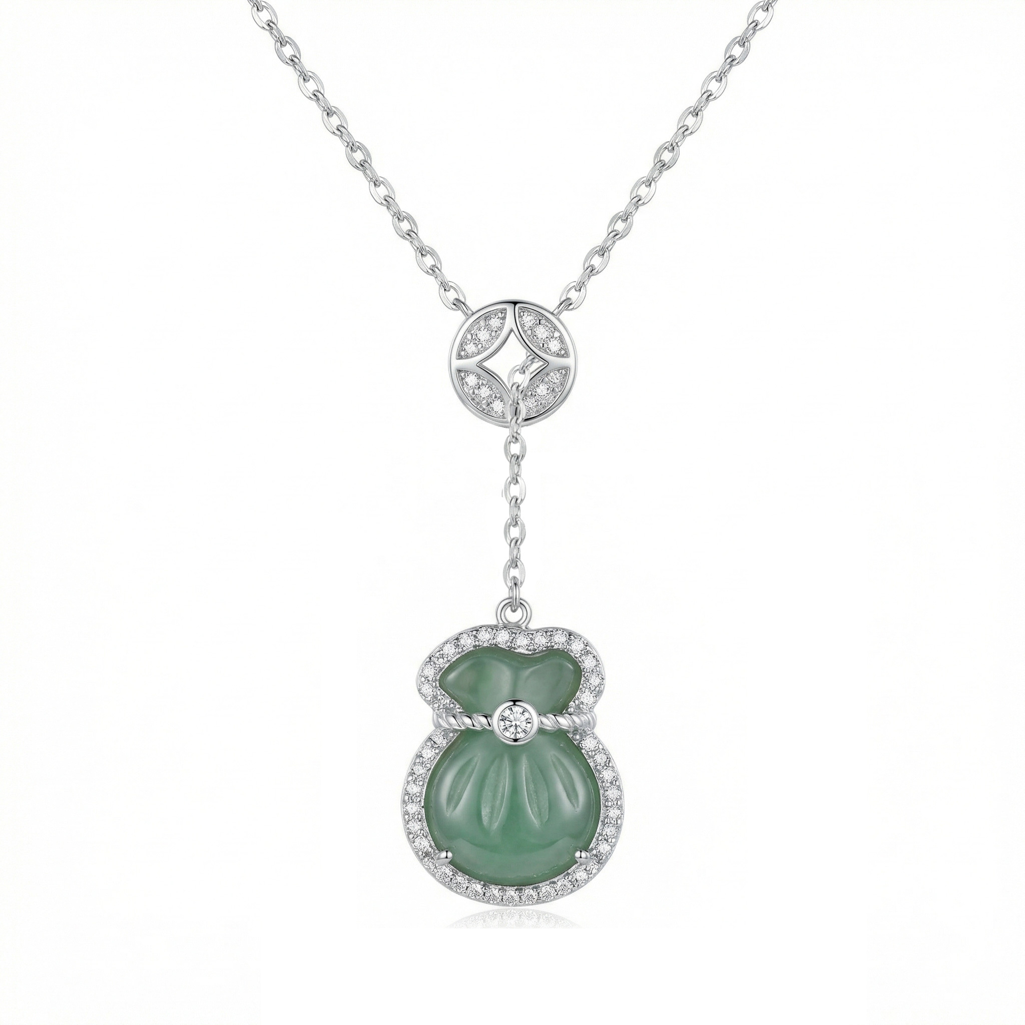 Sterling Silver Jade Money Bag Necklace