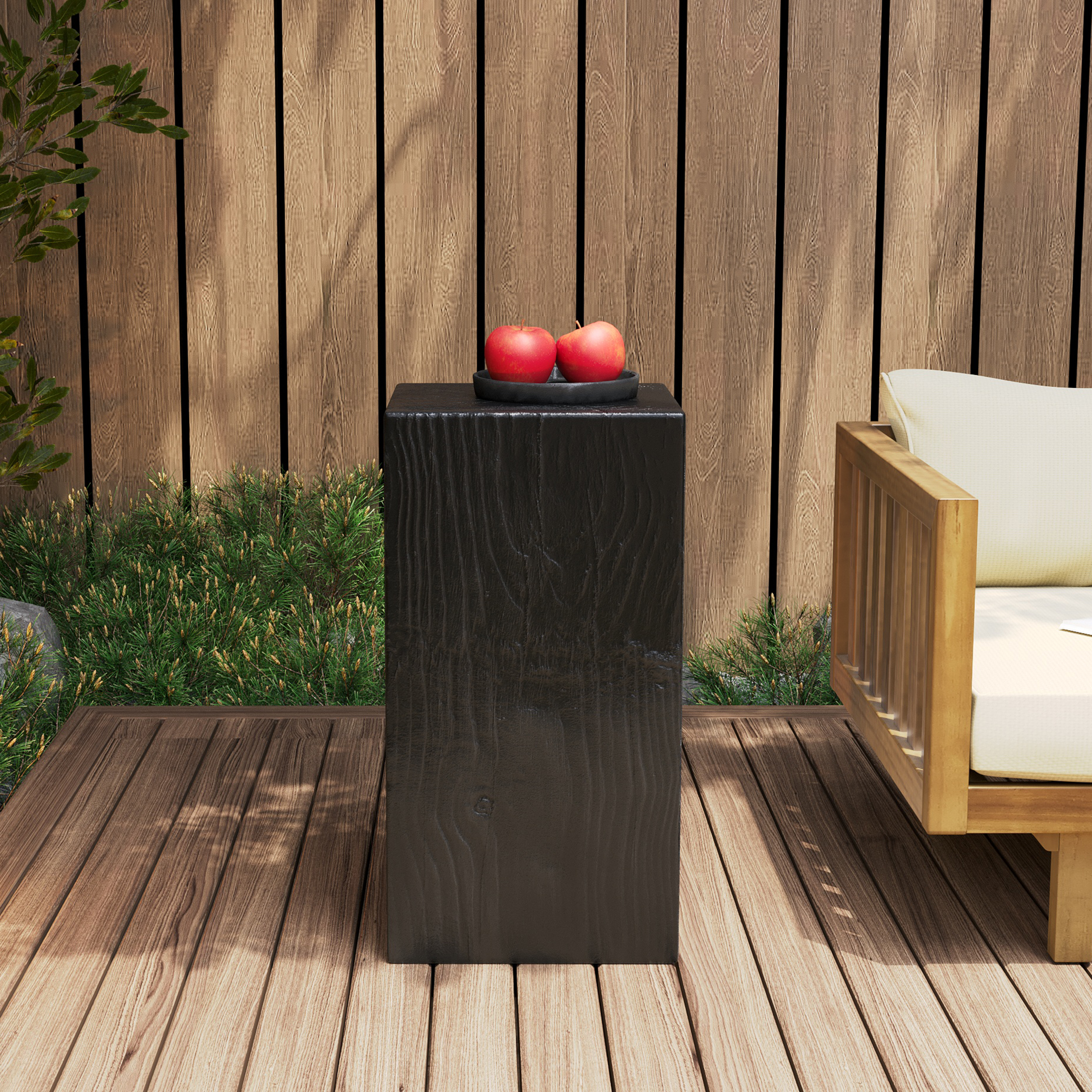 Wood-Look Square-Column MGO End Table,  H27.75 ,Wood-Like Distressed Finish, Mix With Different Heights, Indoor Outdoor Use,Black Color