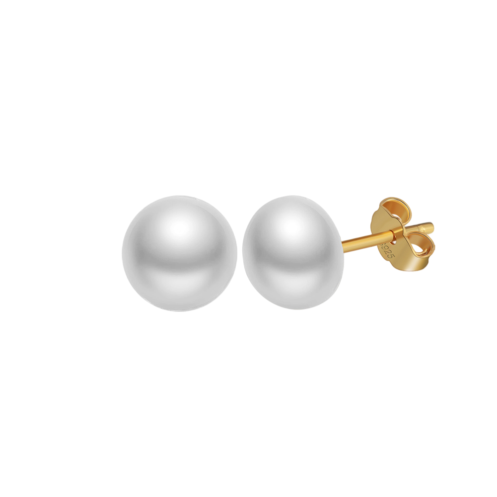 925 Sterling Silver Elegant Round White Pearl Stud Earrings with S925 Sterling Silver Posts for Timeless Sophistication
