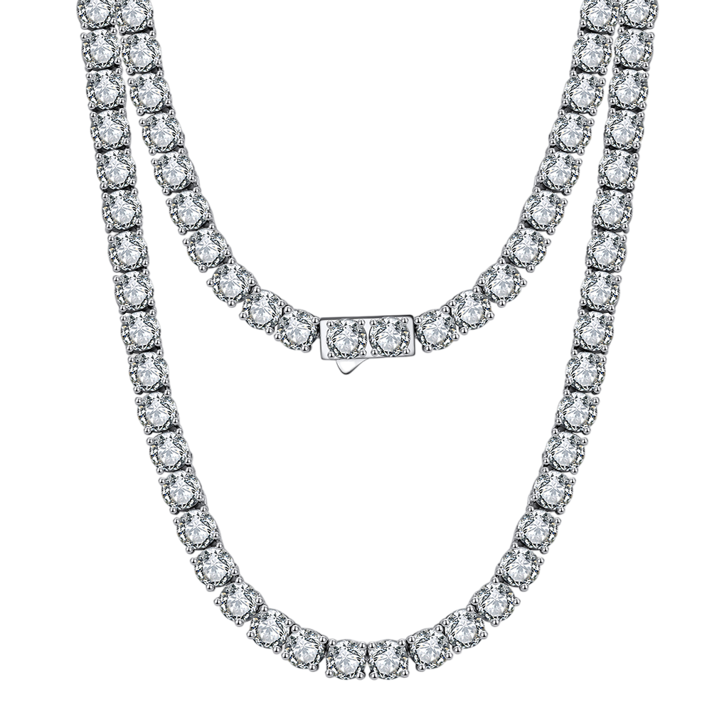 925 Sterling Silver Triple Row CZ Necklace: Elegant Statement Piece in White Gold
