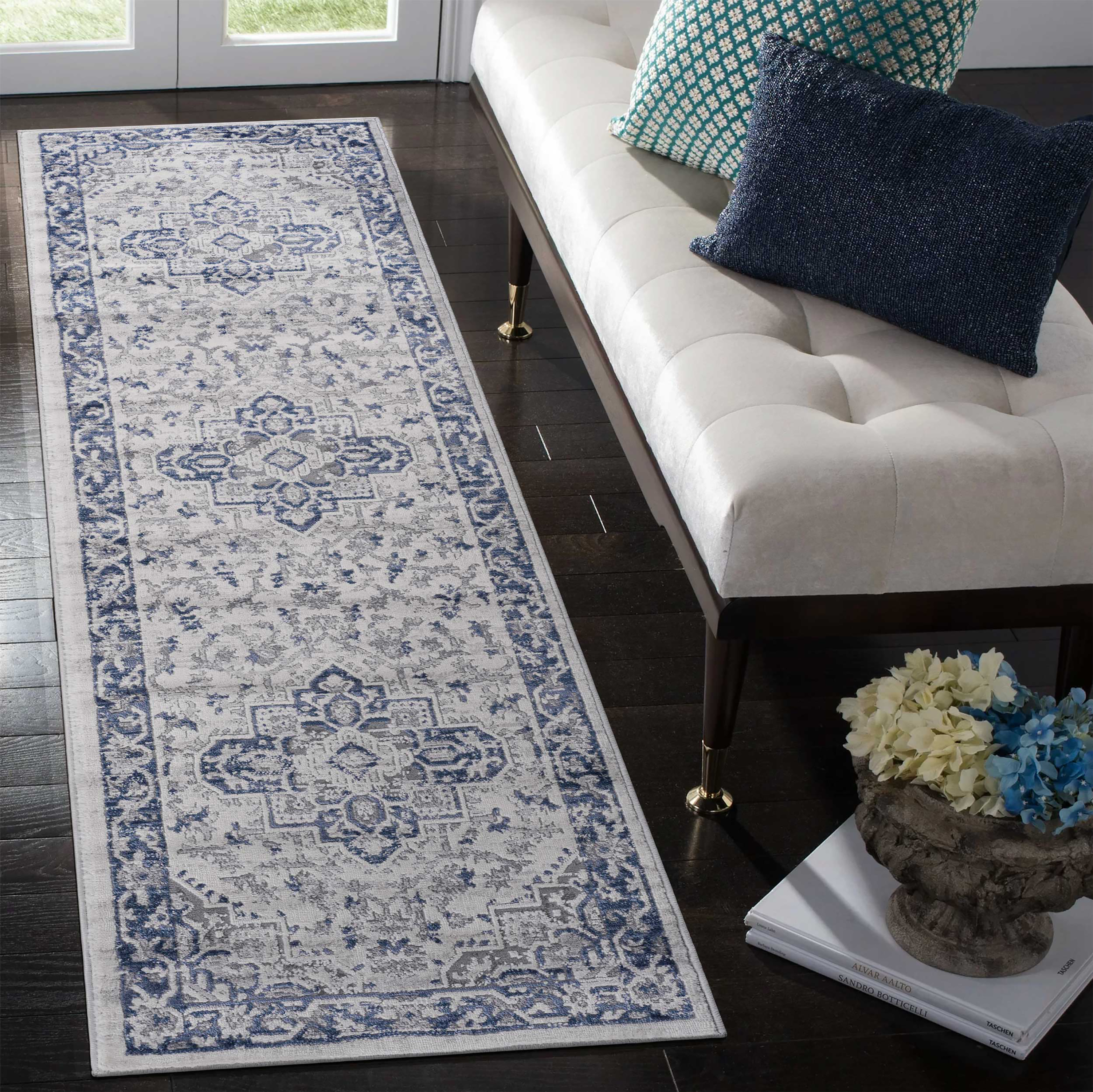MARFI 2X8 Blue Grey Oriental Runner Rug_voghion.com
