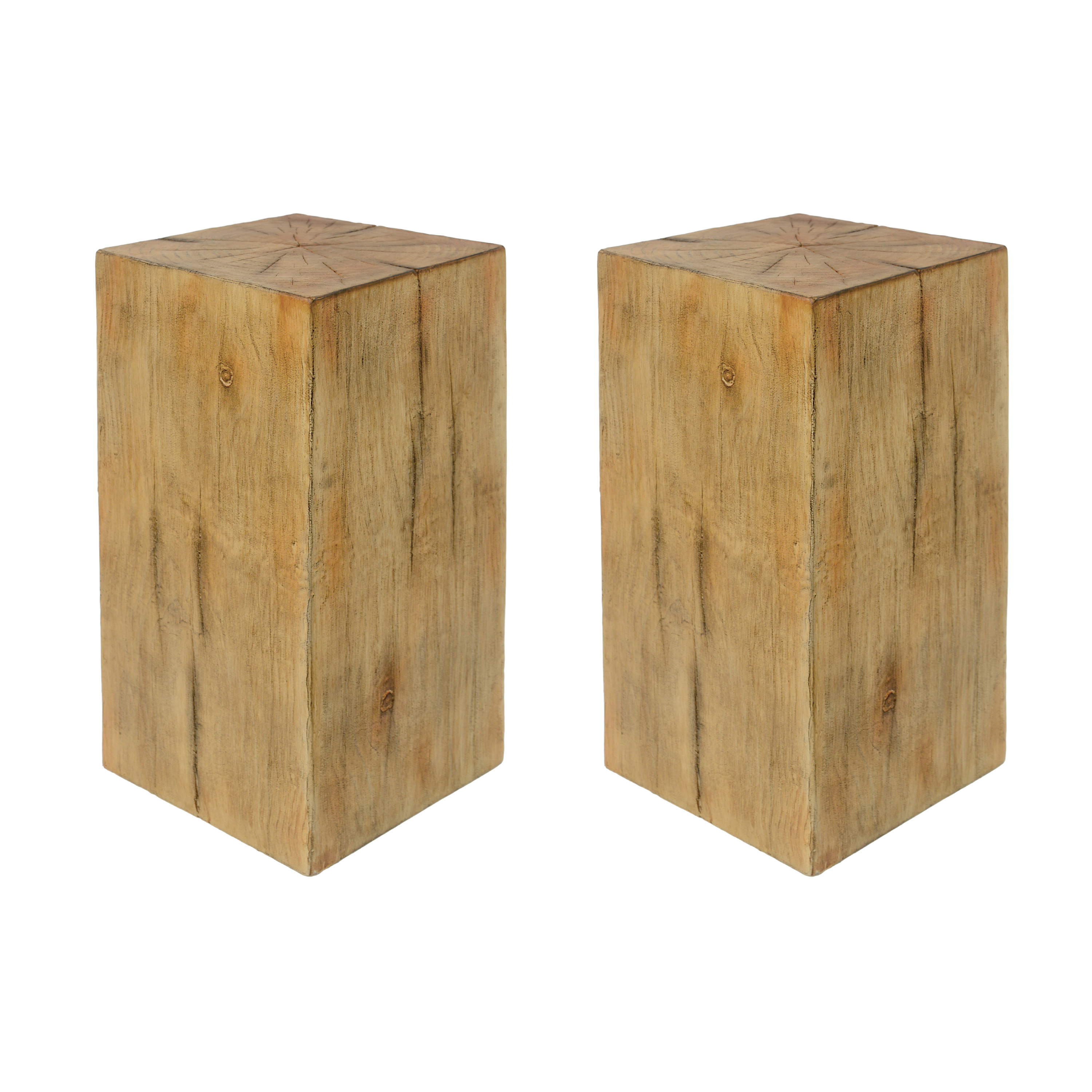 Wood-Look Square-Column MGO End Table,  H27.75 ,Wood-Like Distressed Finish, Mix With Different Heights, Indoor Outdoor Use,Natural Color