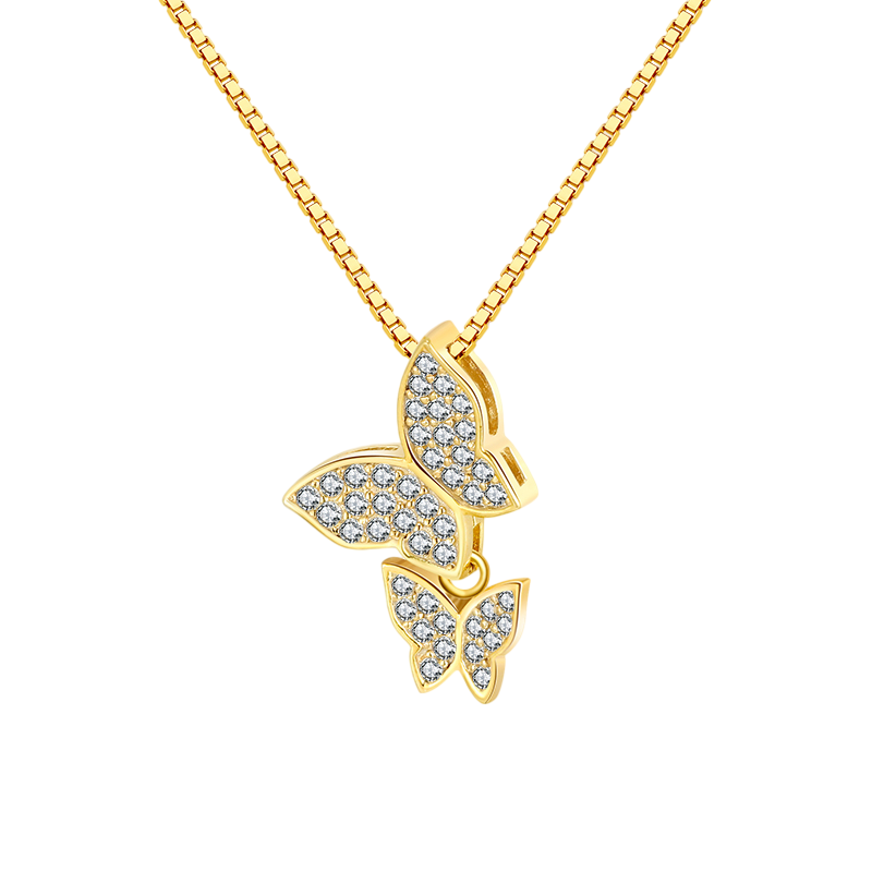 925 Sterling Silver Elegant Double Butterfly CZ Necklace in Gold-Plated  Sterling 