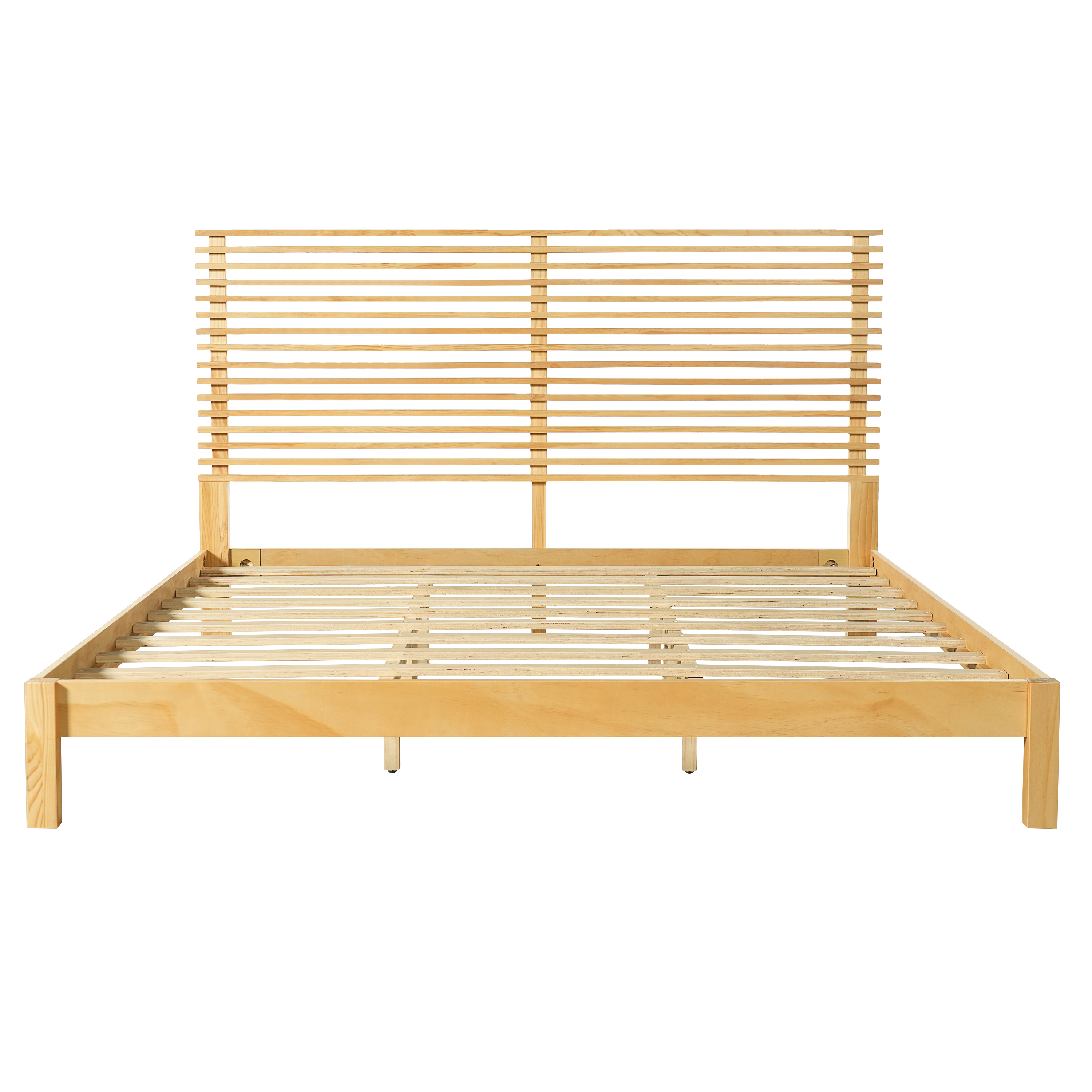Premium Solid Wood King Size Bed Frame With Headboard,Natural Finish, 600lbs Capacity, For Modern Bedroom,No Box Spring Needed, Fits All Mattresses