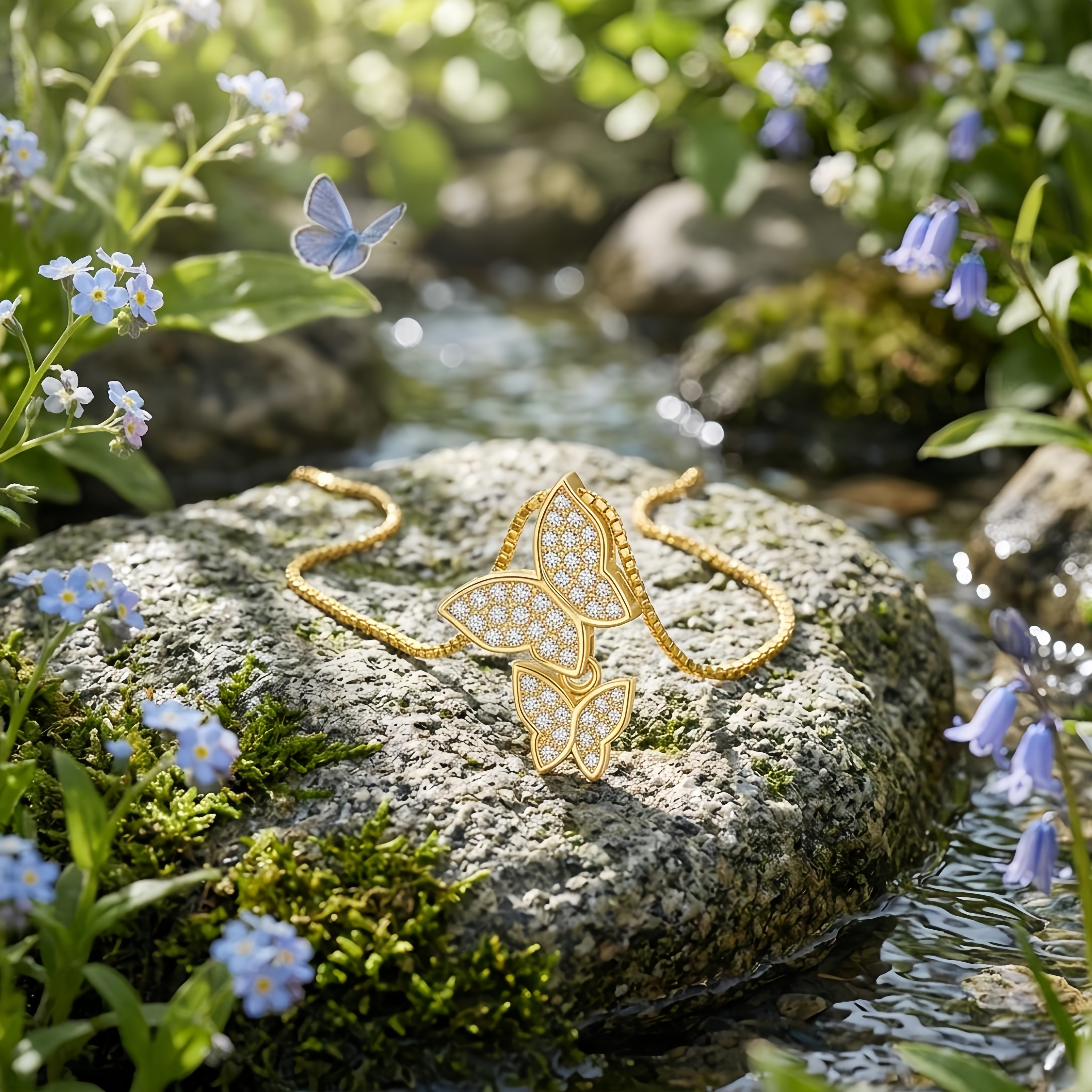 925 Sterling Silver Elegant Double Butterfly CZ Necklace in Gold-Plated  Sterling 