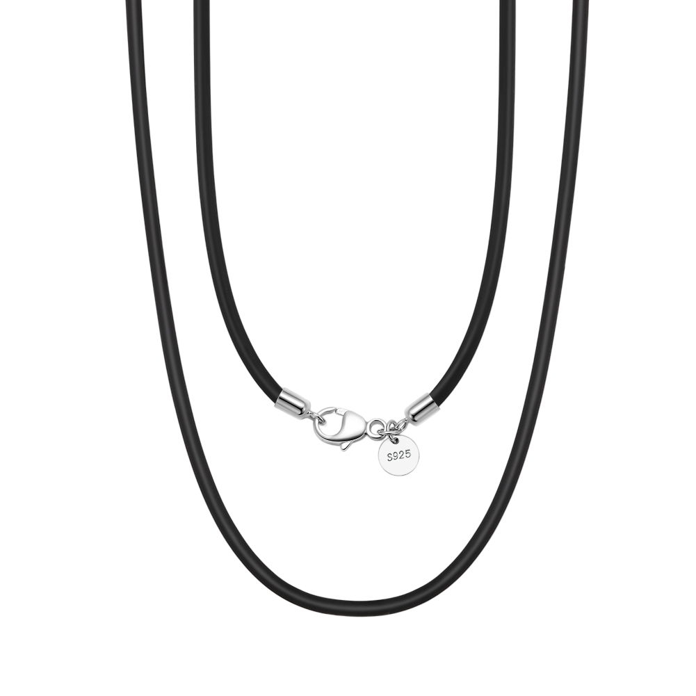 925 Sterling Silver Elegant Black Cord Necklace with Sterling  Clasp and Engraved Charm
