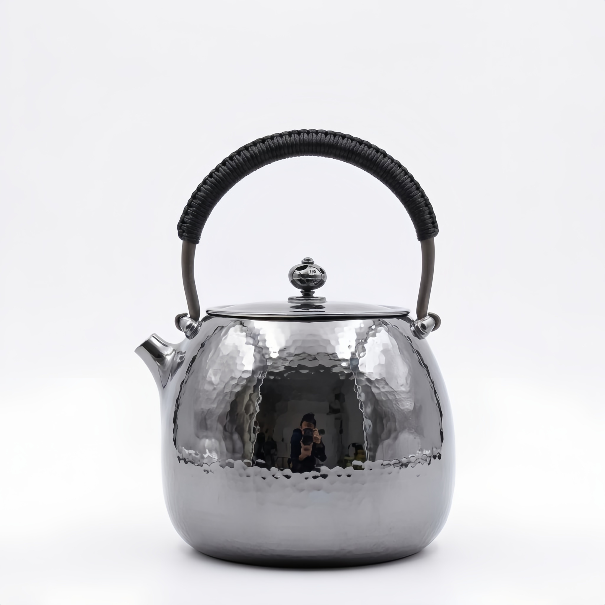 Pure 999 Fine Silver Elegant Hand-Hammered Polished Silver Teapot with Traditional Woven Handle - Handicraft