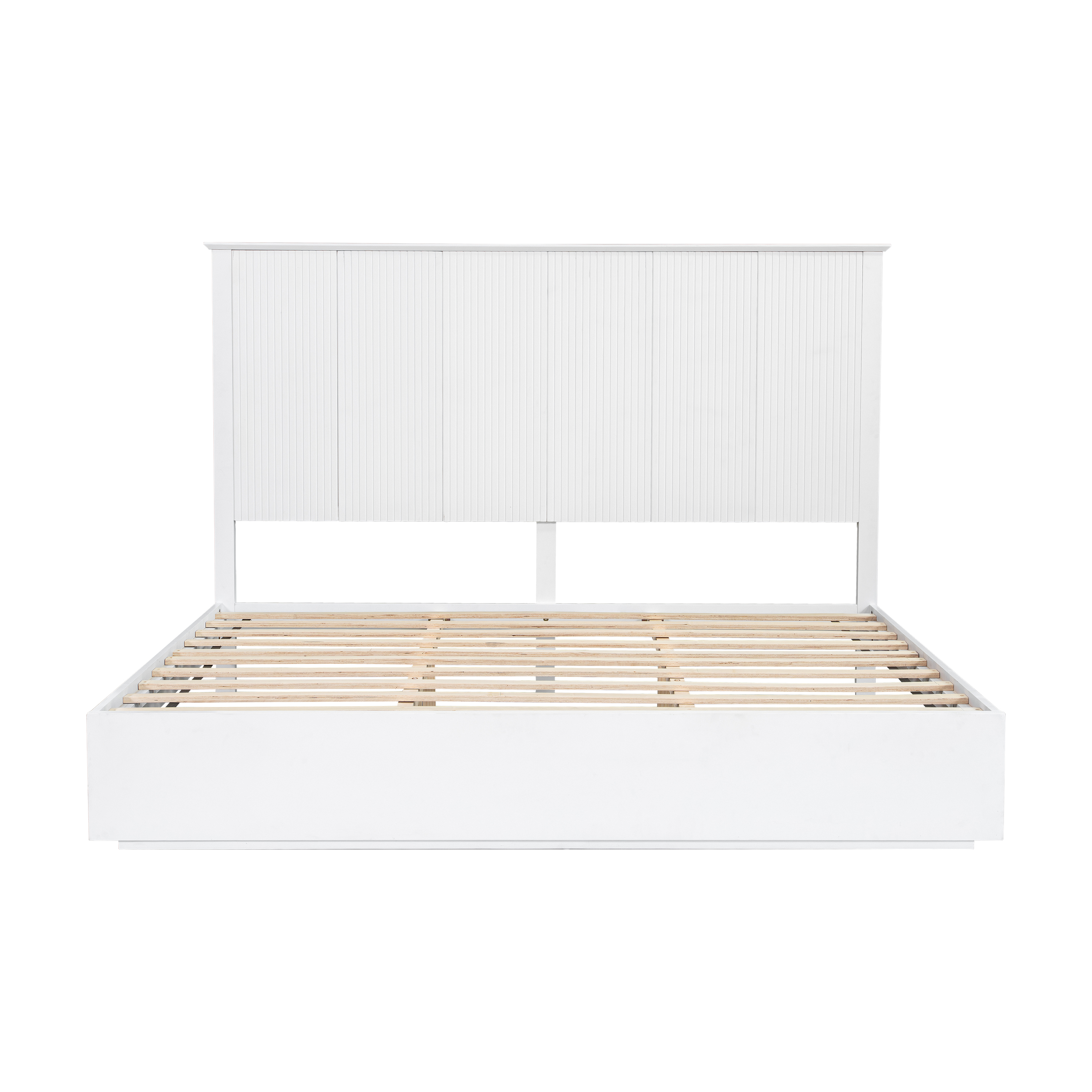 Stylish King Size Bed Frame - White Solid Wood King Bed, 600lbs Weight Limit, Compatible With 8 - 10  Mattress, Contemporary Bedroom Furniture