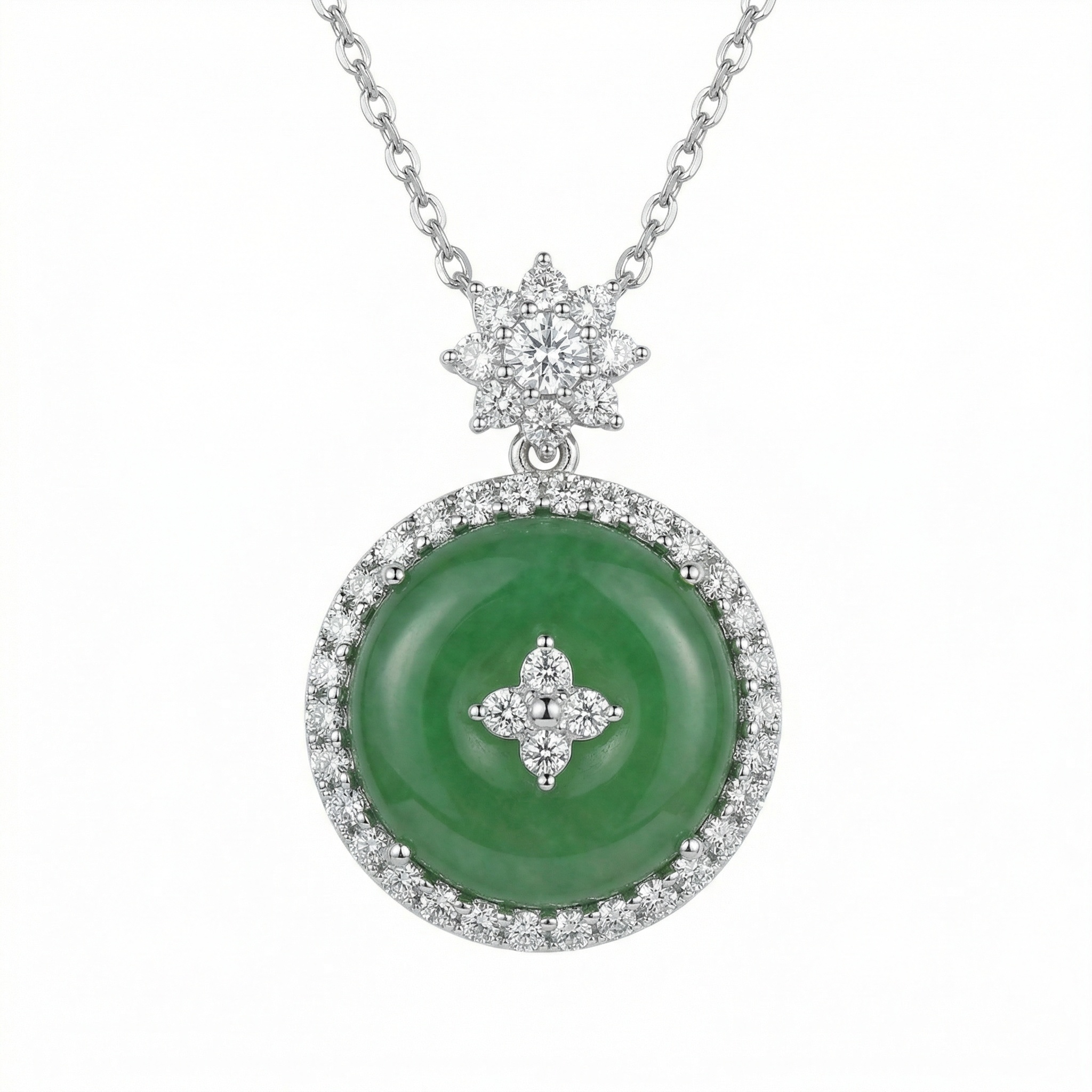 Sterling Silver Jade Diamond Pendant Necklace