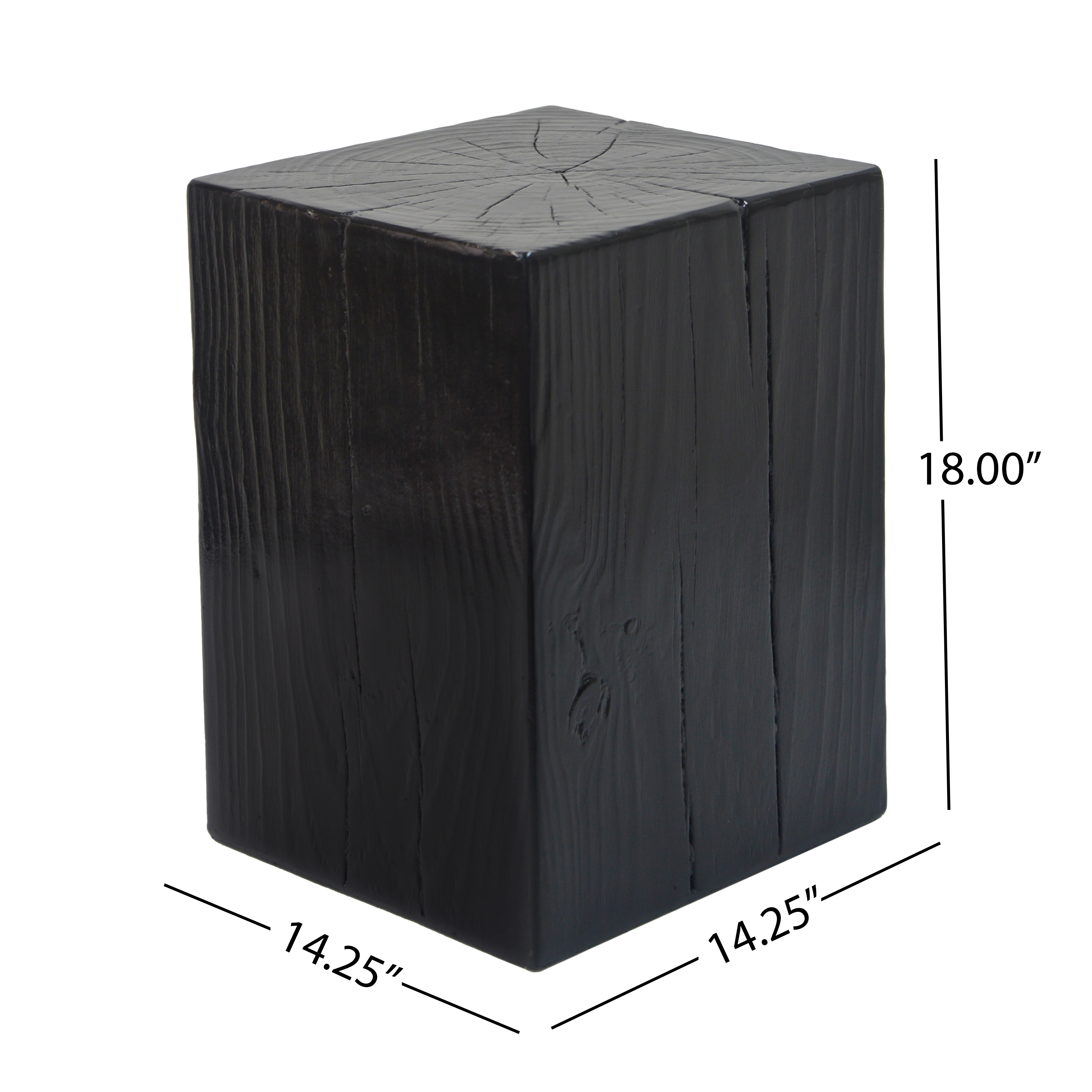Wood-Look Square-Column MGO End Table, H18 ,Wood-Like Distressed Finish, Mix With Different Heights, Indoor Outdoor Use,Black Color