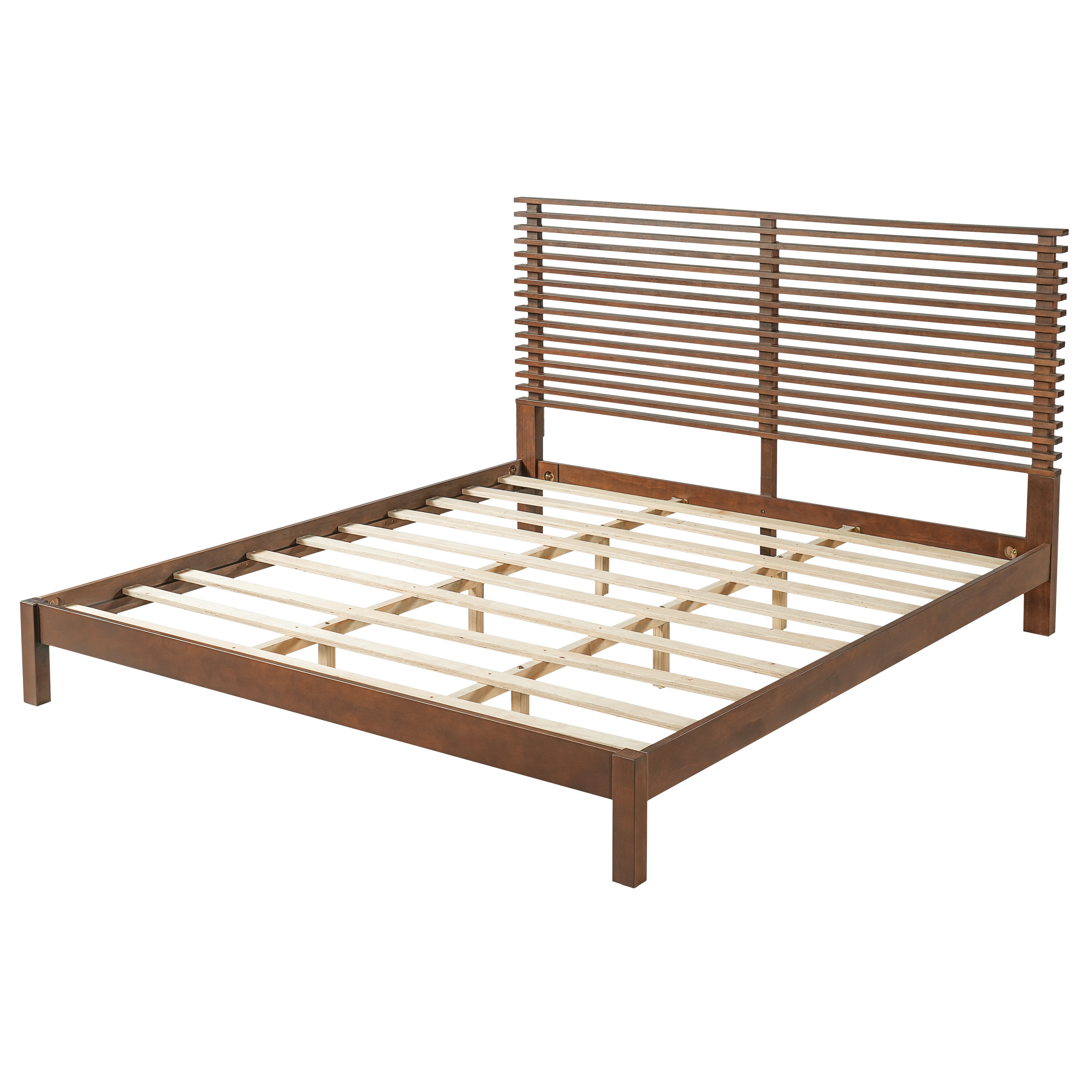 Premium Solid Wood King Size Bed Frame With Headboard, -Walnut Color, 600lbs Capacity, For Modern Bedroom,No Box Spring Needed, Fits All Mattresses