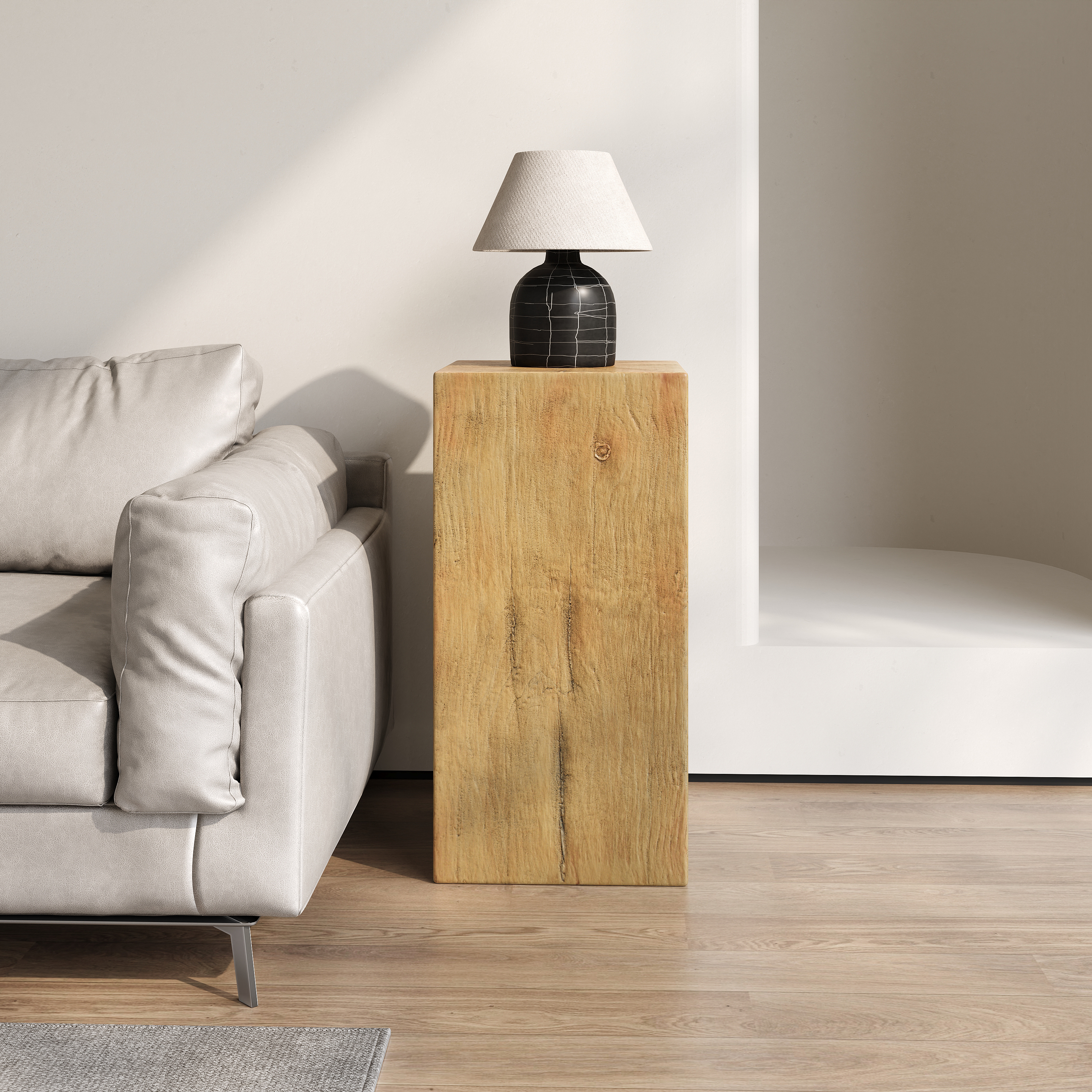 Wood-Look Square-Column MGO End Table,  H33.75 ,Wood-Like Distressed Finish, Mix With Different Heights, Indoor Outdoor Use,Natural Color