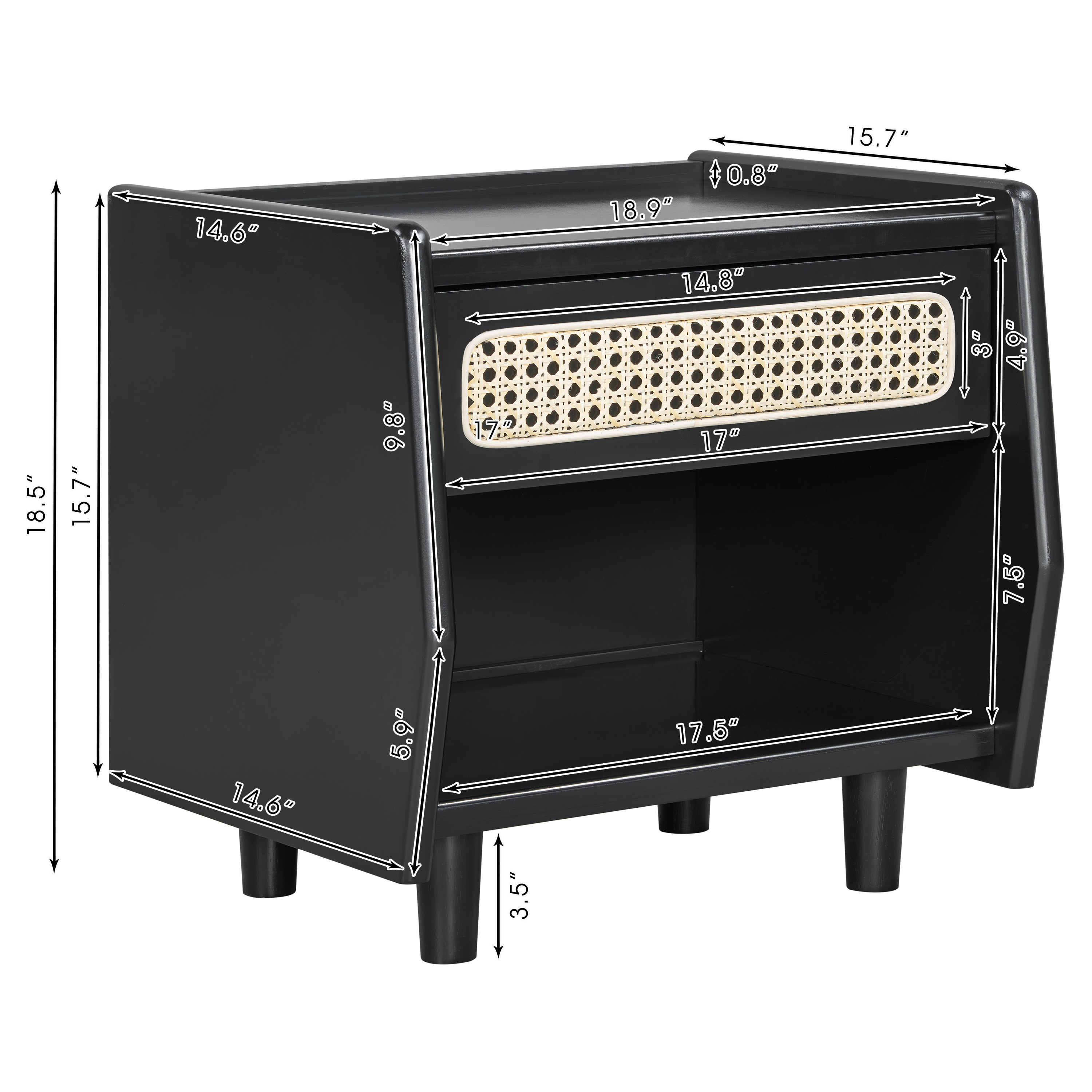 Black Nightstand with Rattan Detail β photo 3