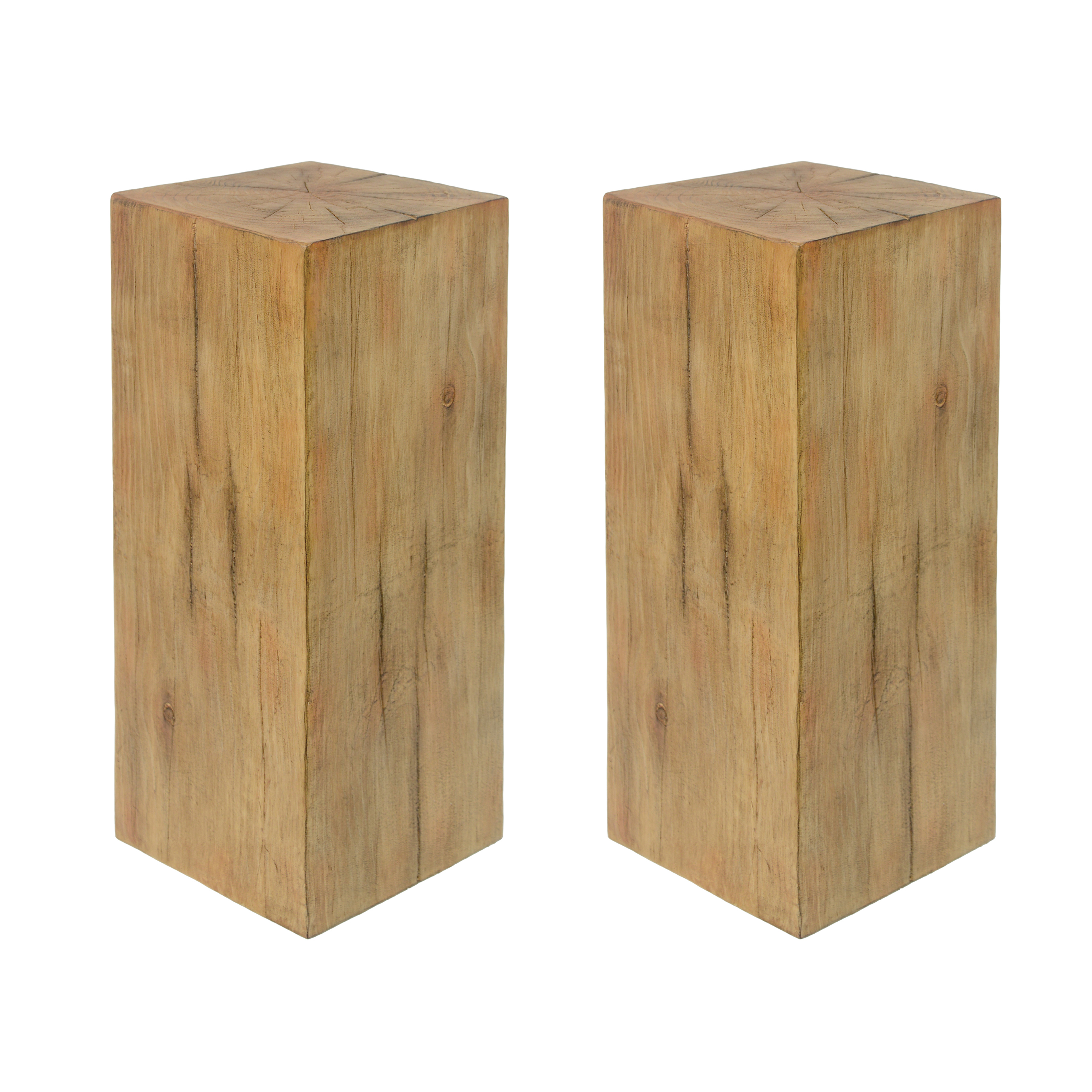 Wood-Look Square-Column MGO End Table,  H33.75 ,Wood-Like Distressed Finish, Mix With Different Heights, Indoor Outdoor Use,Natural Color