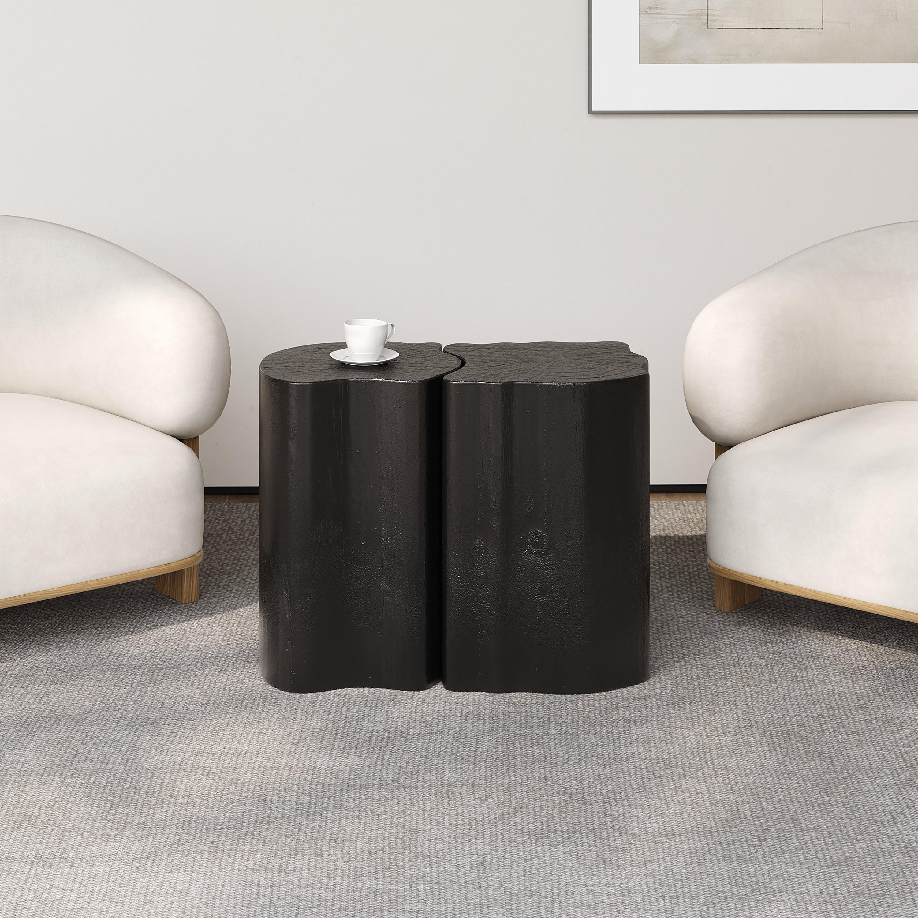 2-in-1 Irregular MGO End Table, Split Design, Small Space Friendly,Indoor Outdoor Use,Black Color